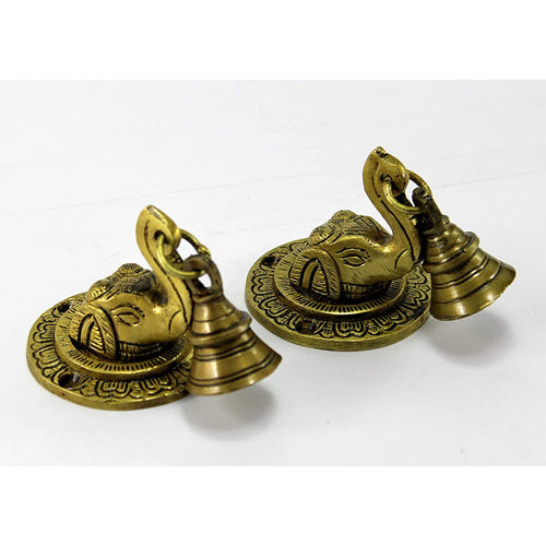 ESPLANADE Elephant Face Wall & Door Brass Decorative Bell Pair | Home Decor | Brass Showpiece (Pack of 2)