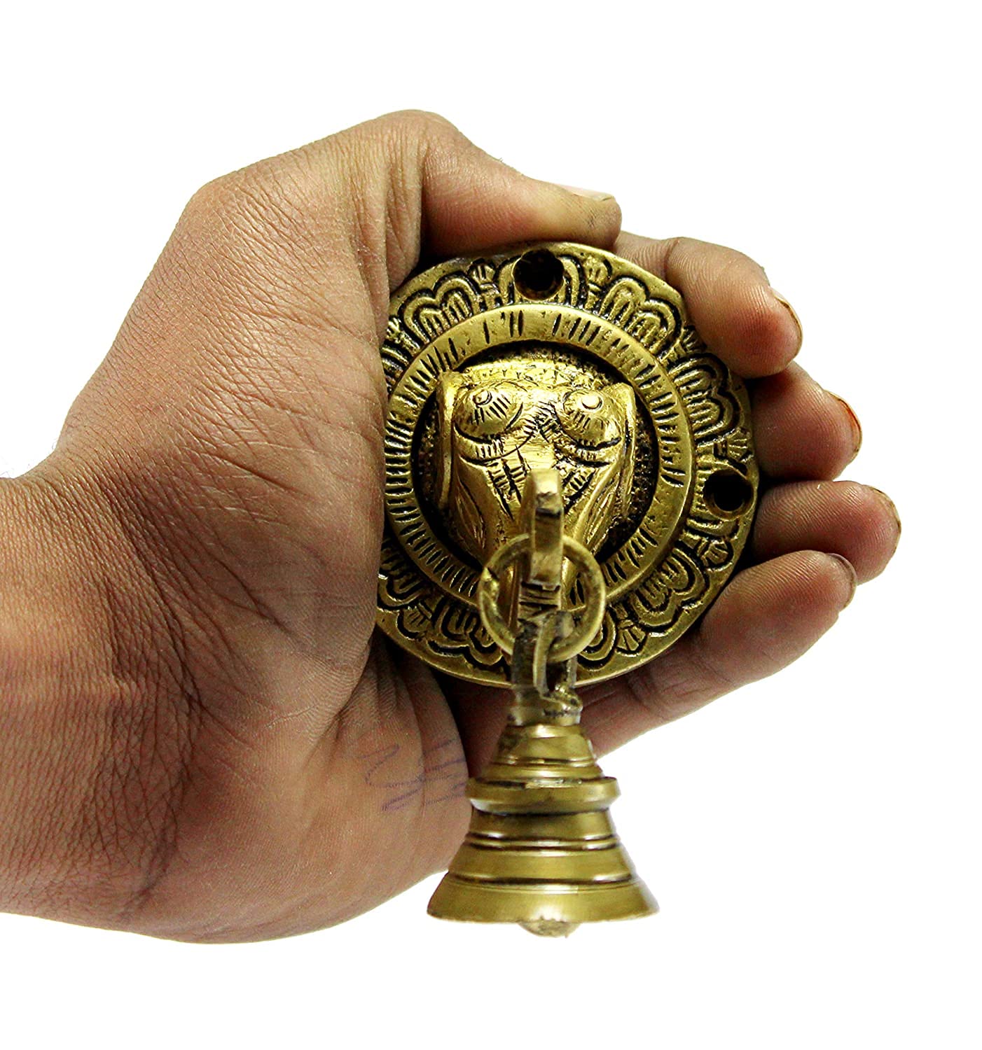 ESPLANADE Elephant Face Wall & Door Brass Decorative Bell Pair | Home Decor | Brass Showpiece (Pack of 2)