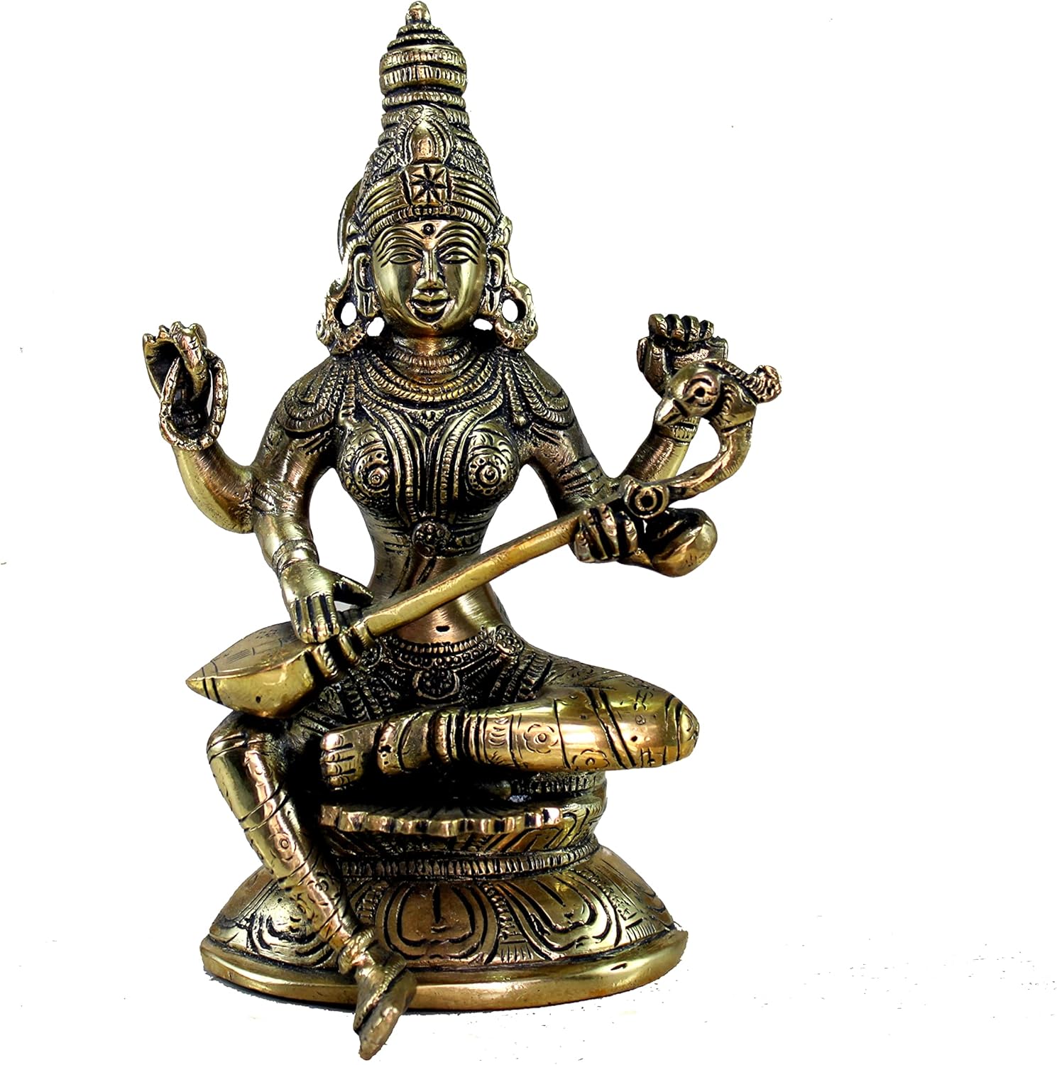 eSplanade Brass Saraswati Maa Murti Idol Statue Sculpture for Home Decor and Temple - 8" Inches