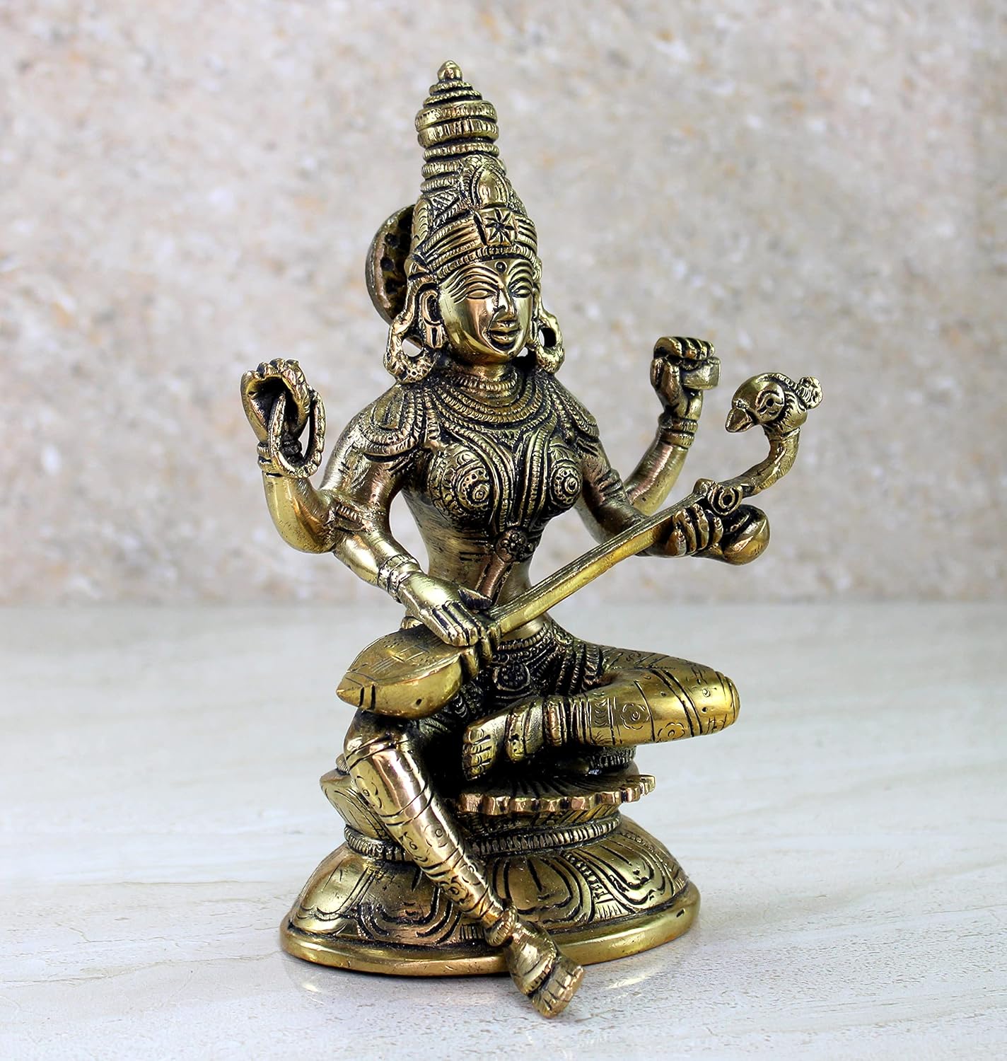 eSplanade Brass Saraswati Maa Murti Idol Statue Sculpture for Home Decor and Temple - 8" Inches