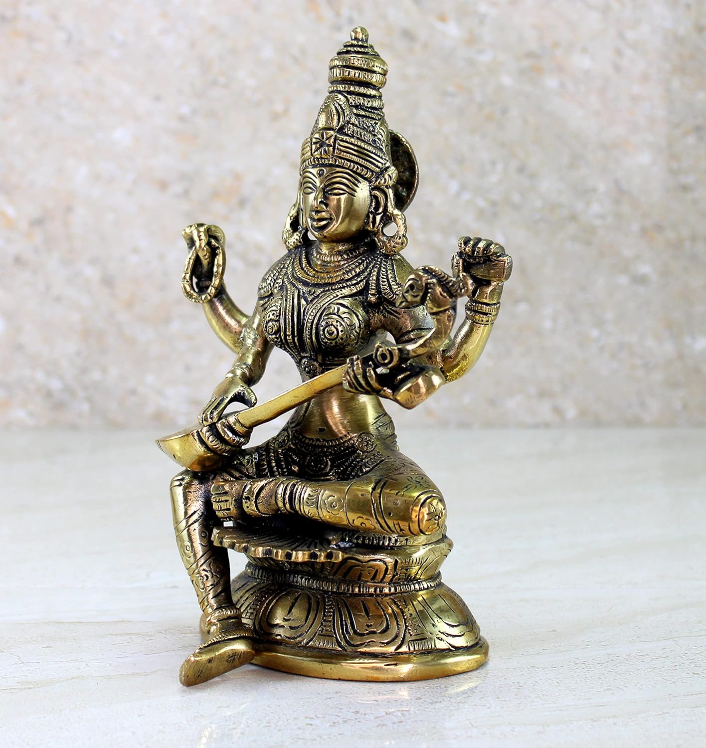 eSplanade Brass Saraswati Maa Murti Idol Statue Sculpture for Home Decor and Temple - 8" Inches