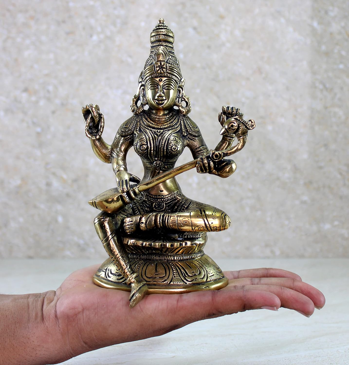 eSplanade Brass Saraswati Maa Murti Idol Statue Sculpture for Home Decor and Temple - 8" Inches