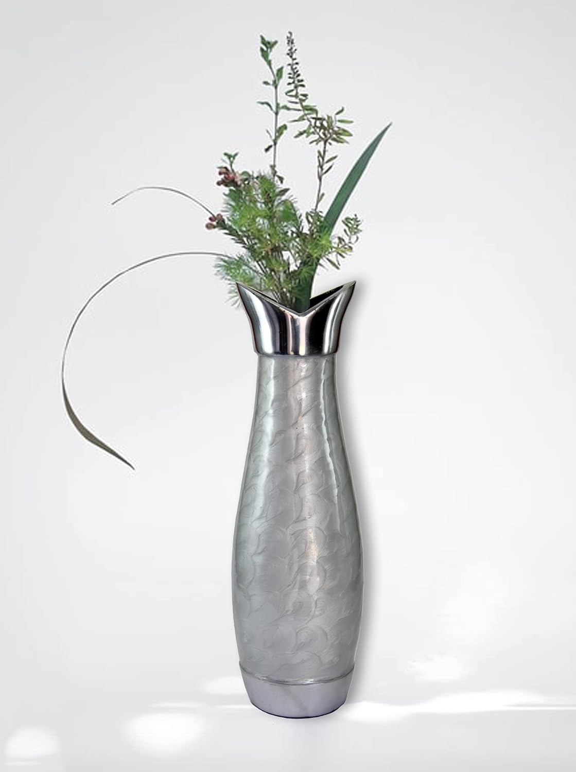 eSplanade Metal Flower Vase Flower Pot Holder - Decorative Showpiece - Home Decor - Grey - 12" Inches