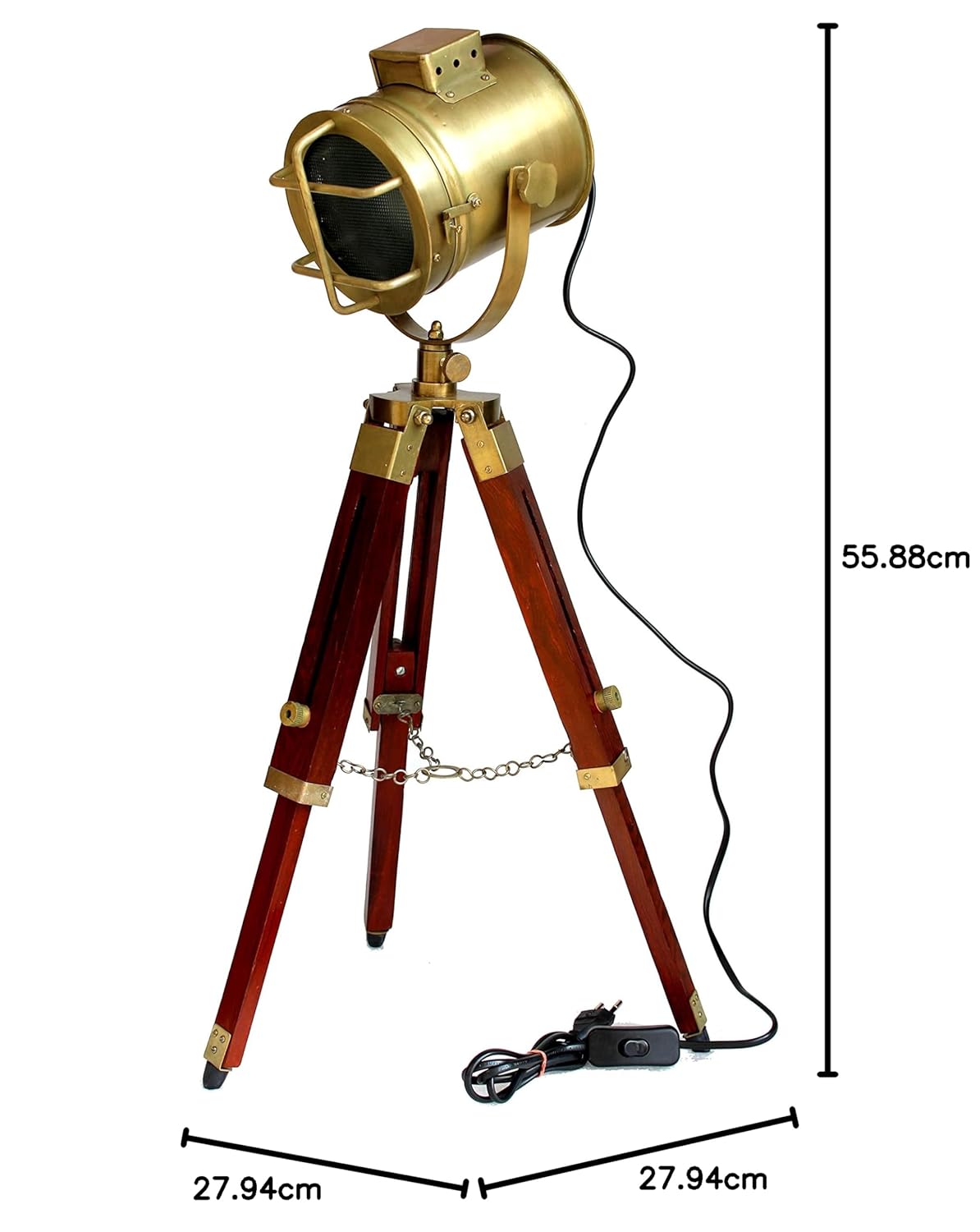 Esplanade Metal and Wood Tripod Floor Lamp – 22" Height | Adjustable Focus Light for Living Room, Bedroom & Home Décor