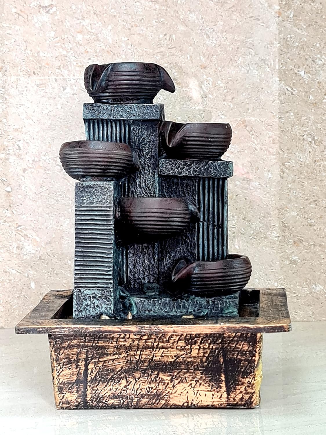 eSplanade Resin Deepak Fountain Table Top Indoor Outdoor Water Fall Fountain | Home Decor - 13" Inches