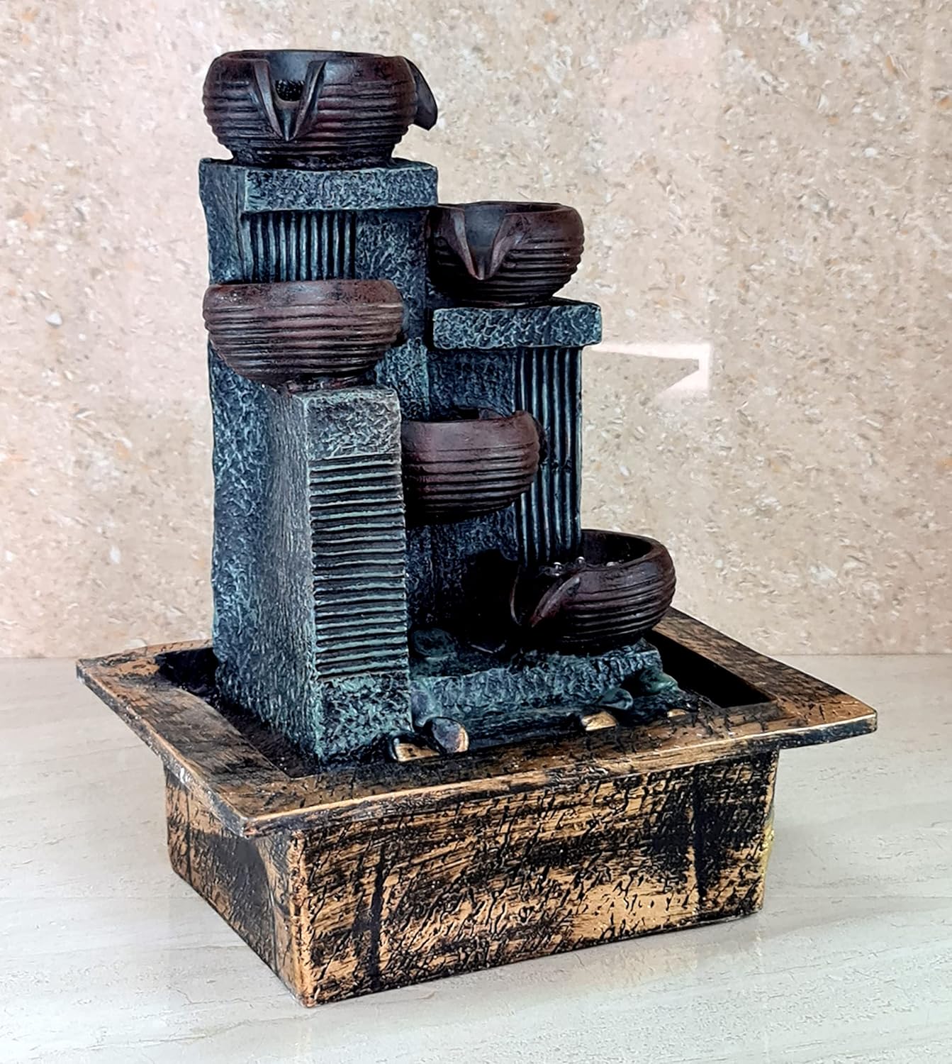 eSplanade Resin Deepak Fountain Table Top Indoor Outdoor Water Fall Fountain | Home Decor - 13" Inches