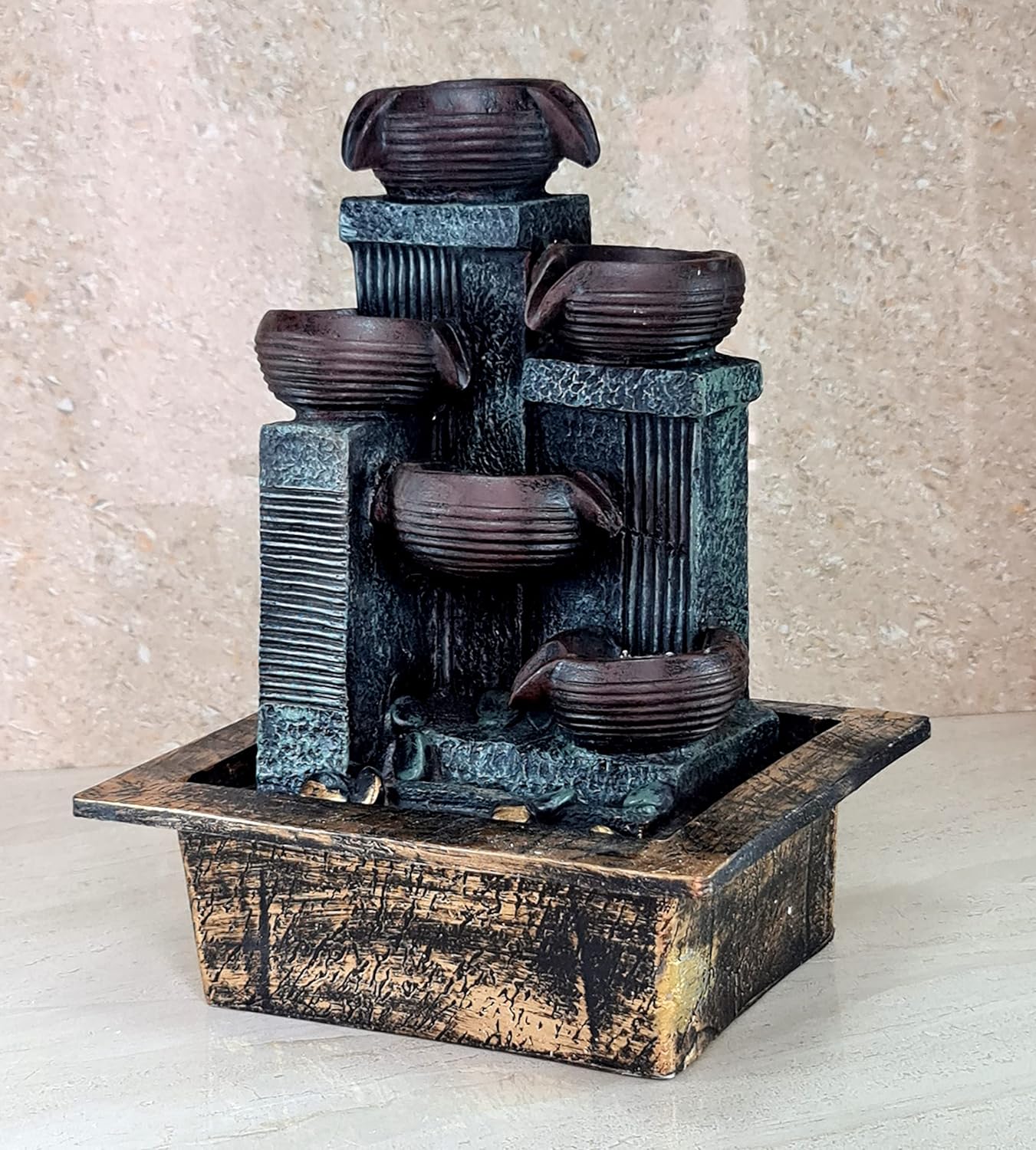 eSplanade Resin Deepak Fountain Table Top Indoor Outdoor Water Fall Fountain | Home Decor - 13" Inches