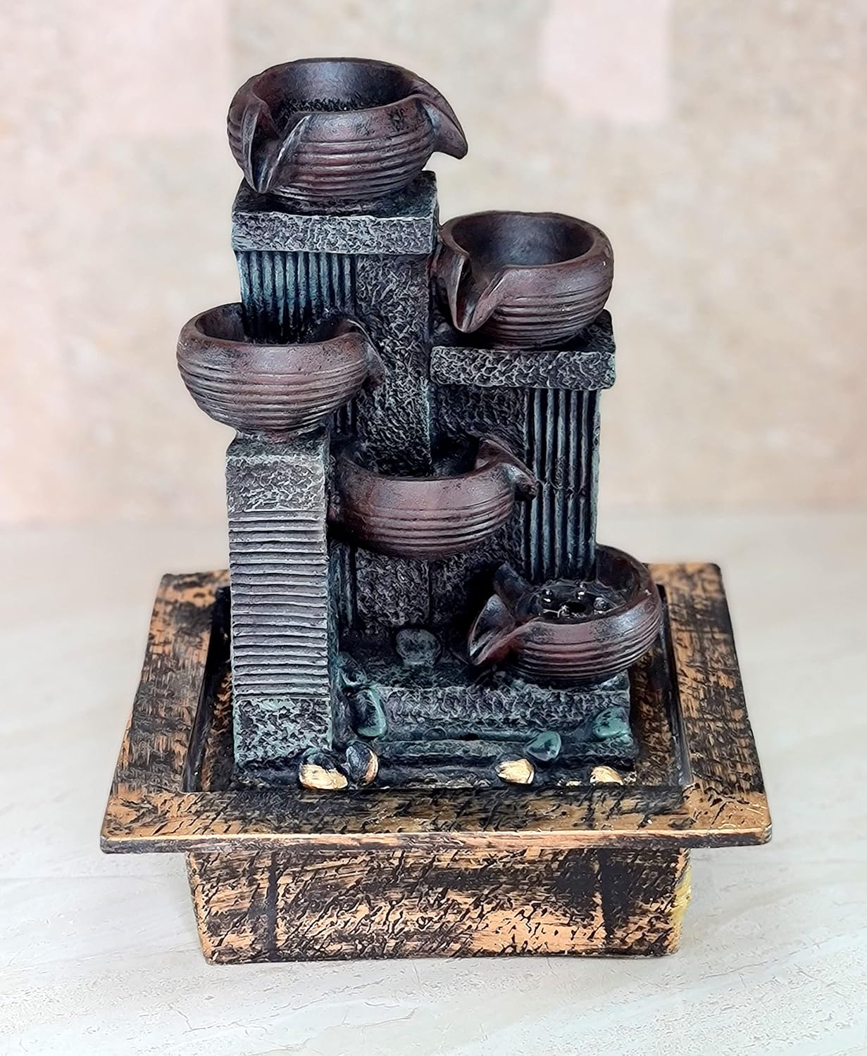 eSplanade Resin Deepak Fountain Table Top Indoor Outdoor Water Fall Fountain | Home Decor - 13" Inches