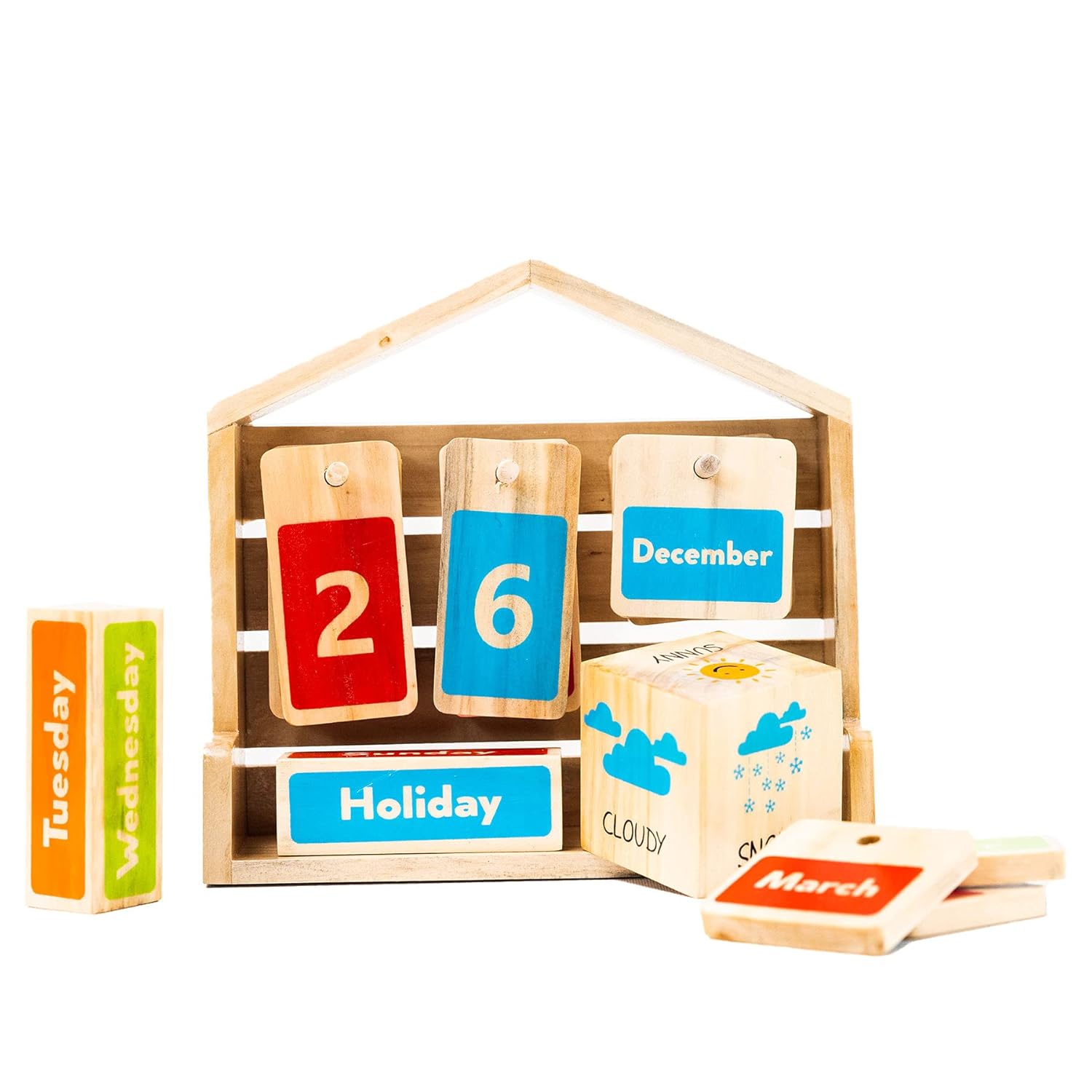 IVEI Wooden Hut Calendar - Kids Perpetual Calendar - Educational Learning Toy