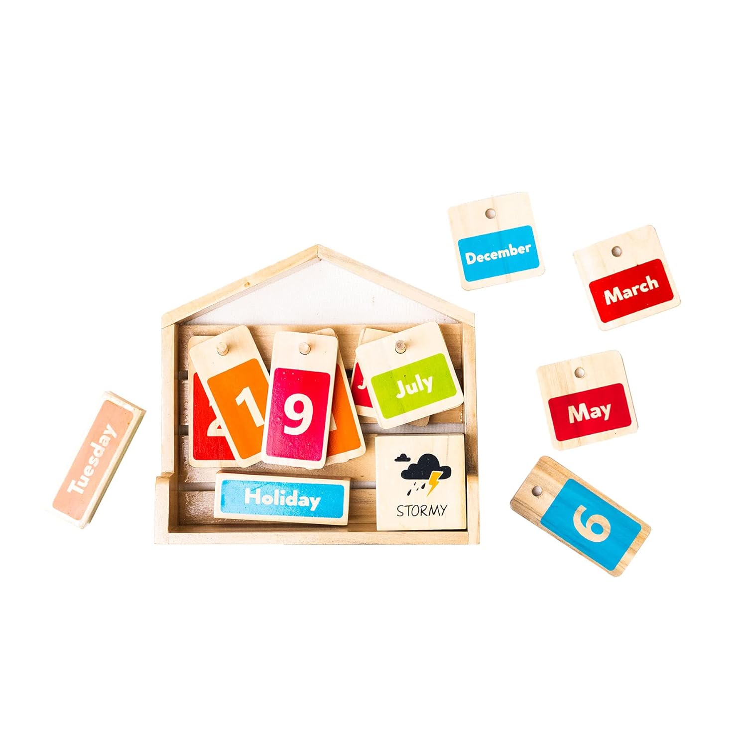 IVEI Wooden Hut Calendar - Kids Perpetual Calendar - Educational Learning Toy