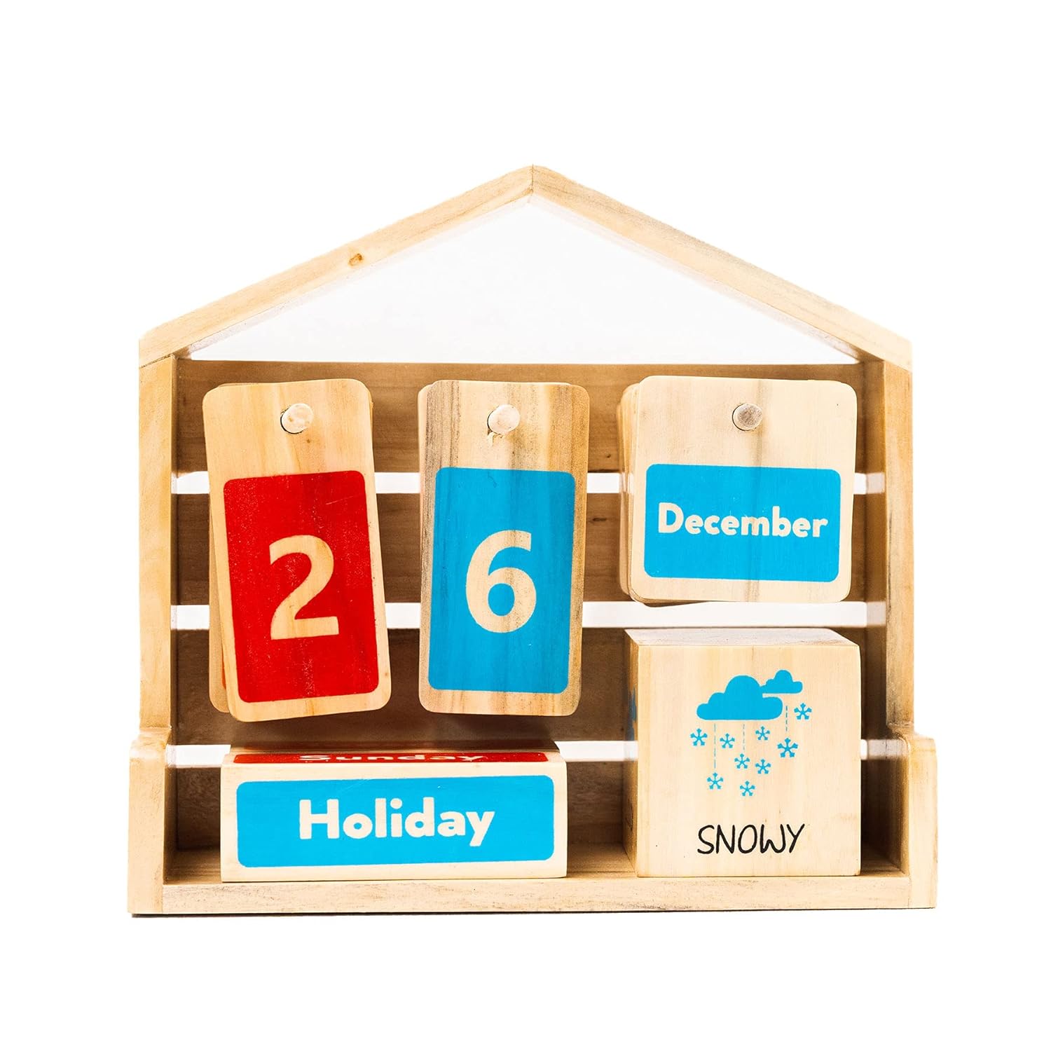 IVEI Wooden Hut Calendar - Kids Perpetual Calendar - Educational Learning Toy