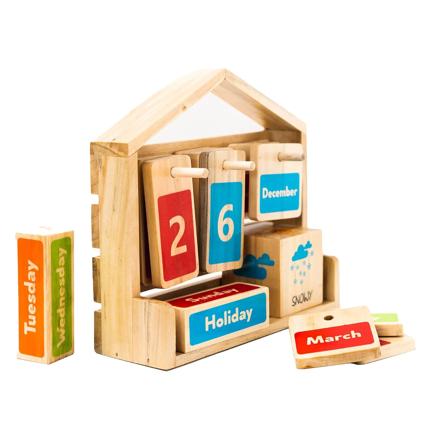 IVEI Wooden Hut Calendar - Kids Perpetual Calendar - Educational Learning Toy