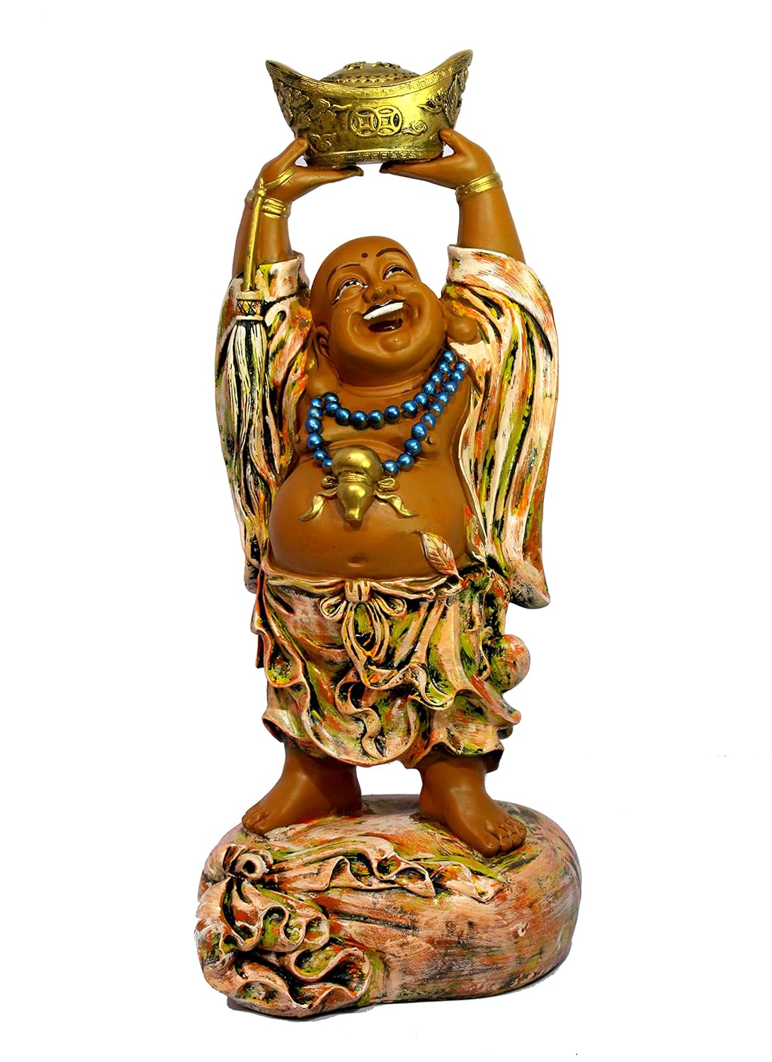 ESPLANADE Resin Laughing Buddha Money Kuber Statue Figurine Showpiece Decorative Items - Brown Multi - 24.5" Inches (Big Size)