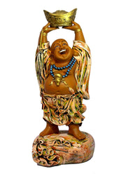 ESPLANADE Resin Laughing Buddha Money Kuber Statue Figurine Showpiece Decorative Items - Brown Multi - 24.5" Inches (Big Size)