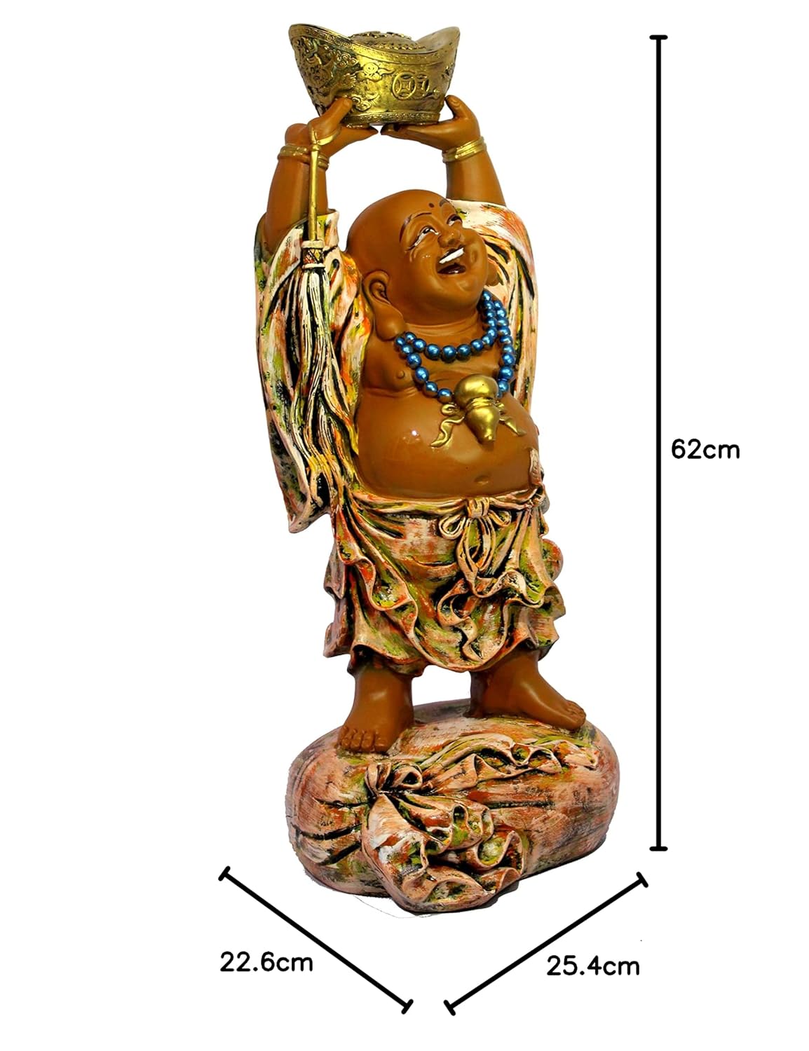 ESPLANADE Resin Laughing Buddha Money Kuber Statue Figurine Showpiece Decorative Items - Brown Multi - 24.5" Inches (Big Size)