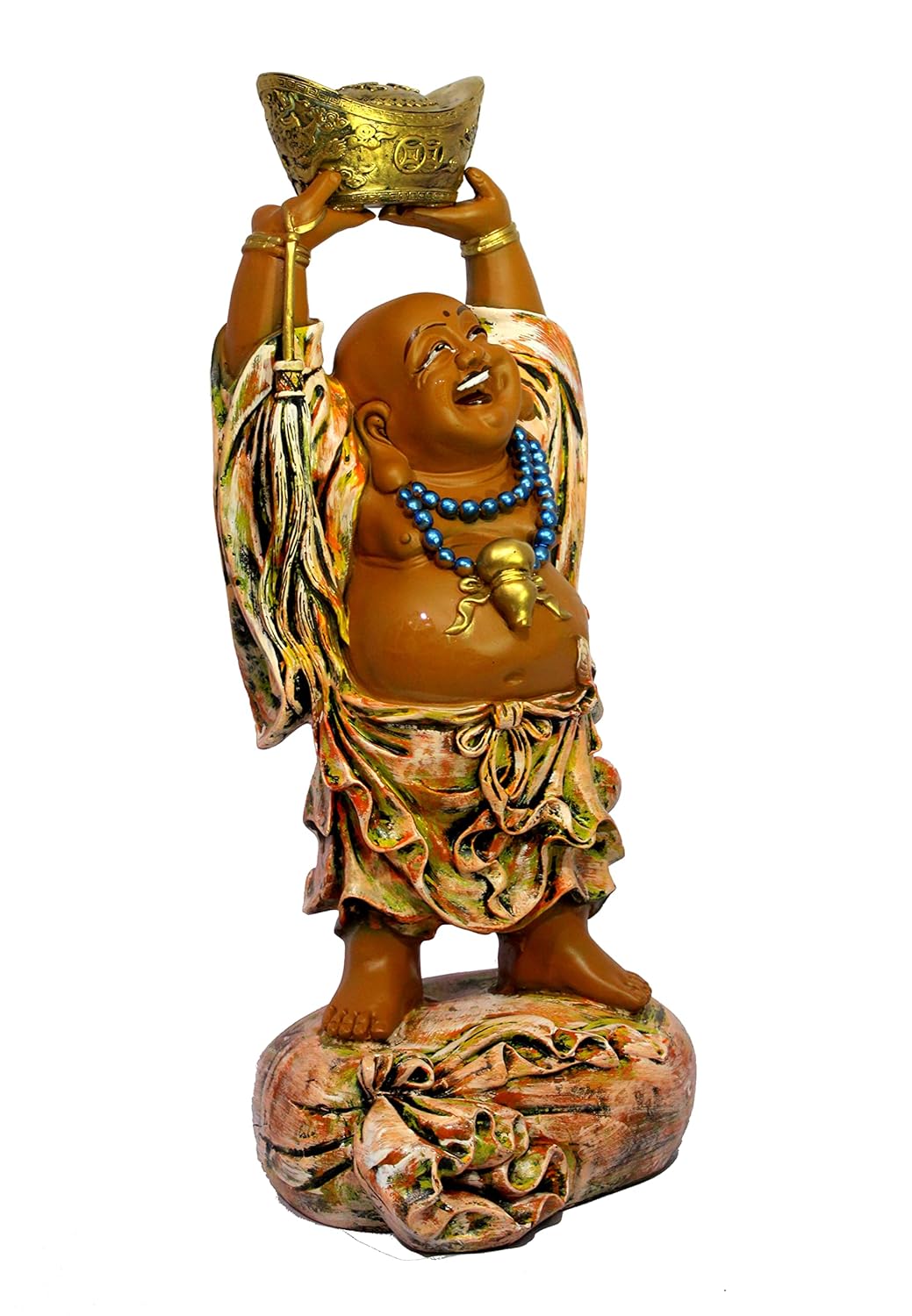ESPLANADE Resin Laughing Buddha Money Kuber Statue Figurine Showpiece Decorative Items - Brown Multi - 24.5" Inches (Big Size)