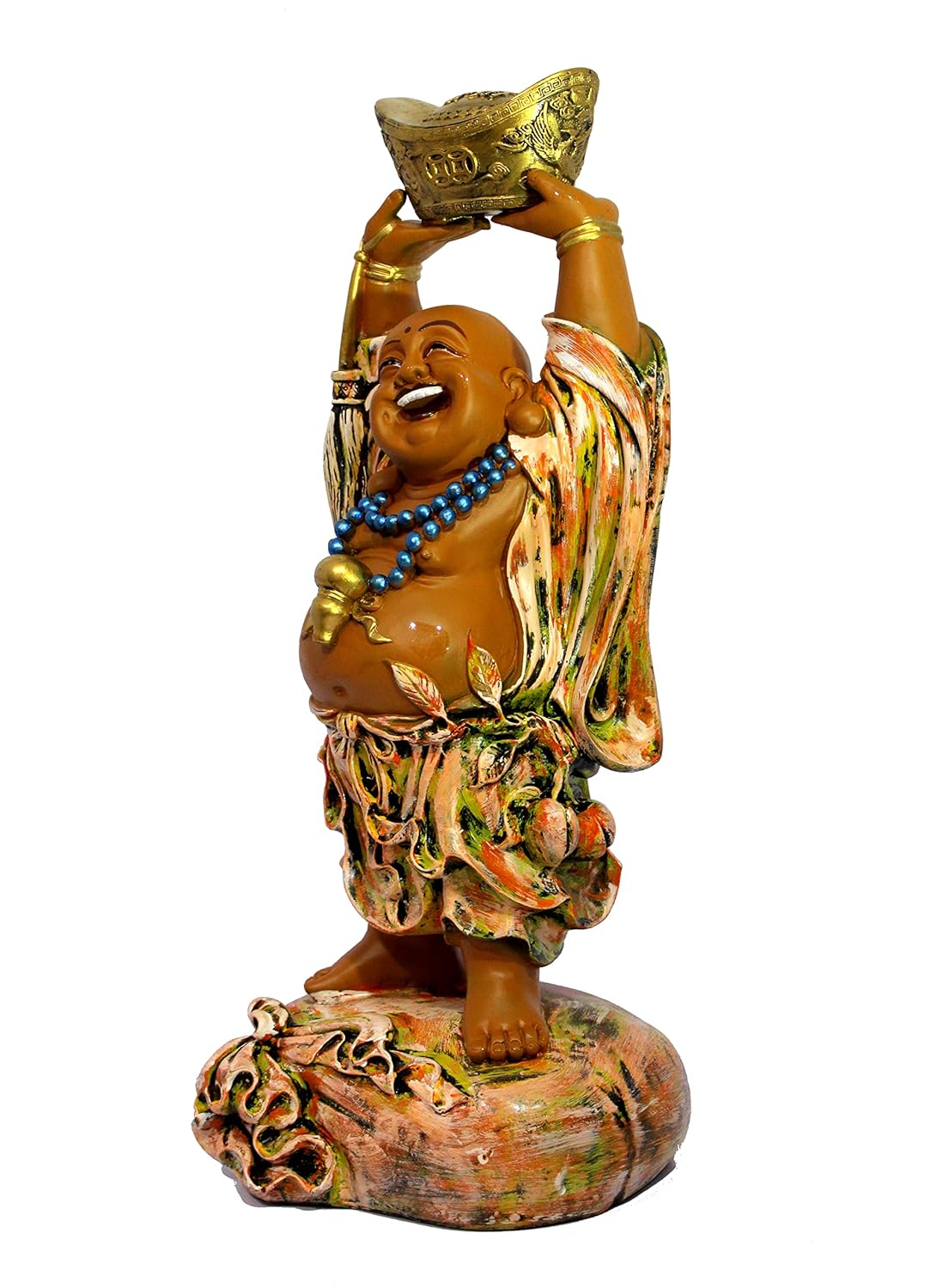 ESPLANADE Resin Laughing Buddha Money Kuber Statue Figurine Showpiece Decorative Items - Brown Multi - 24.5" Inches (Big Size)