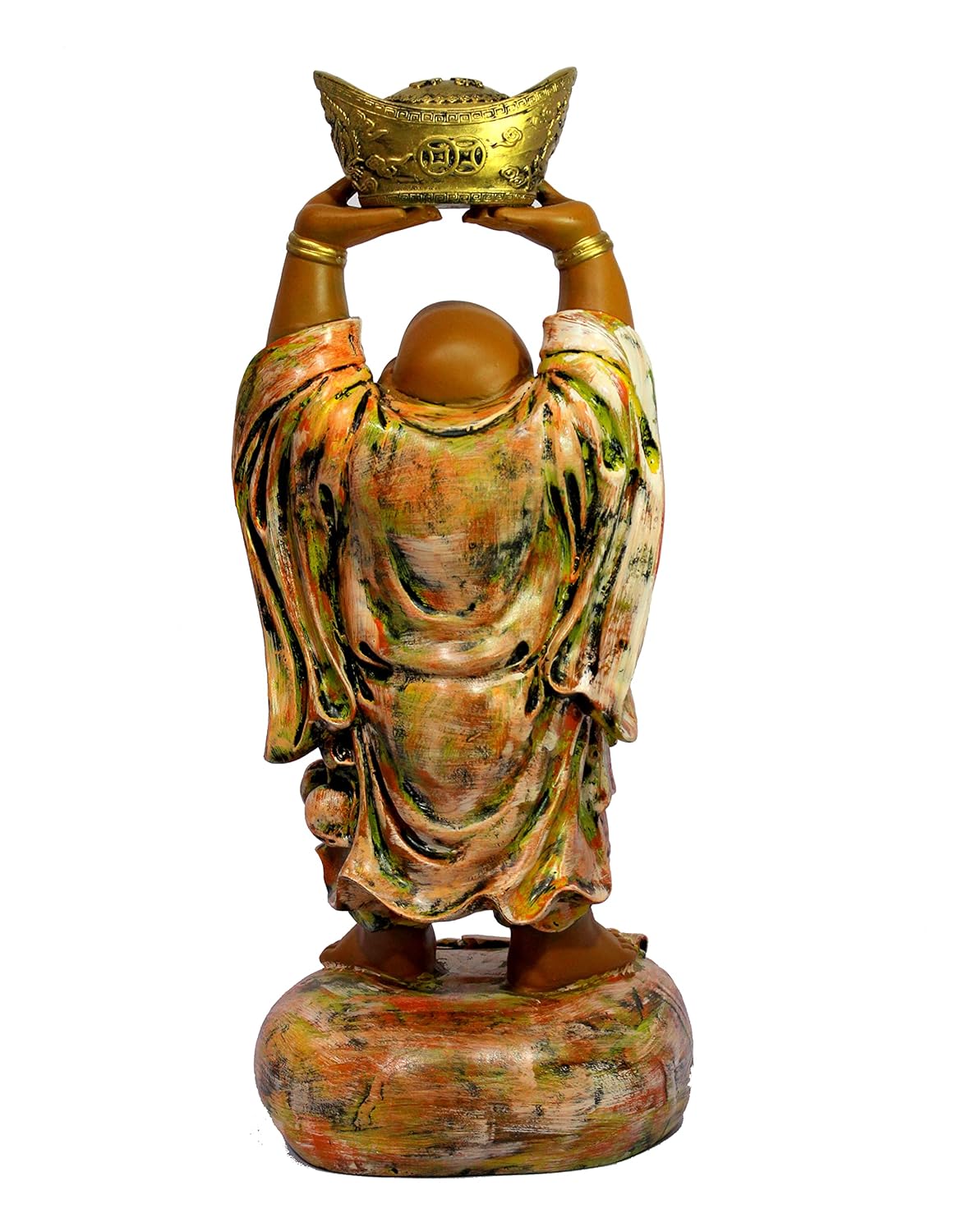 ESPLANADE Resin Laughing Buddha Money Kuber Statue Figurine Showpiece Decorative Items - Brown Multi - 24.5" Inches (Big Size)