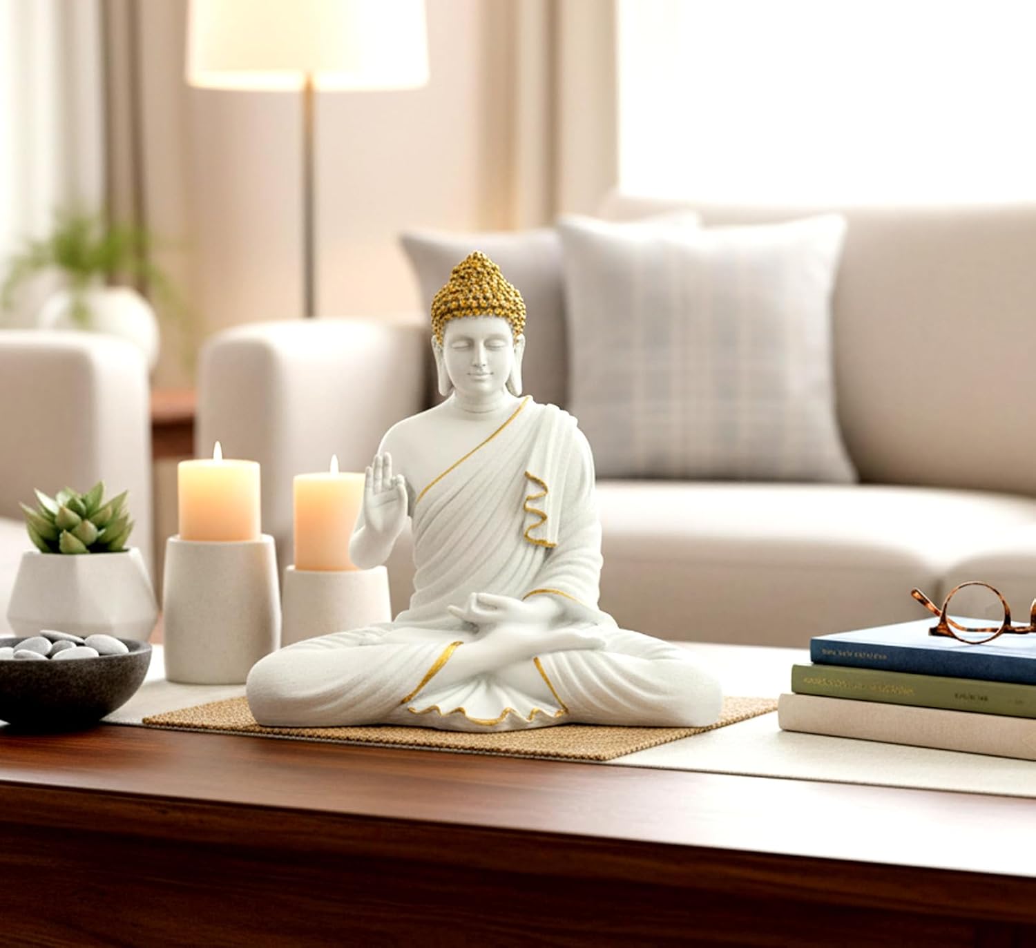 eSplanade Resin Meditating Buddha Showpiece | Home Decor | Idol Statue Figurine Murti | Tibetan Buddhist Statue - 14" Inches Height - Big Size