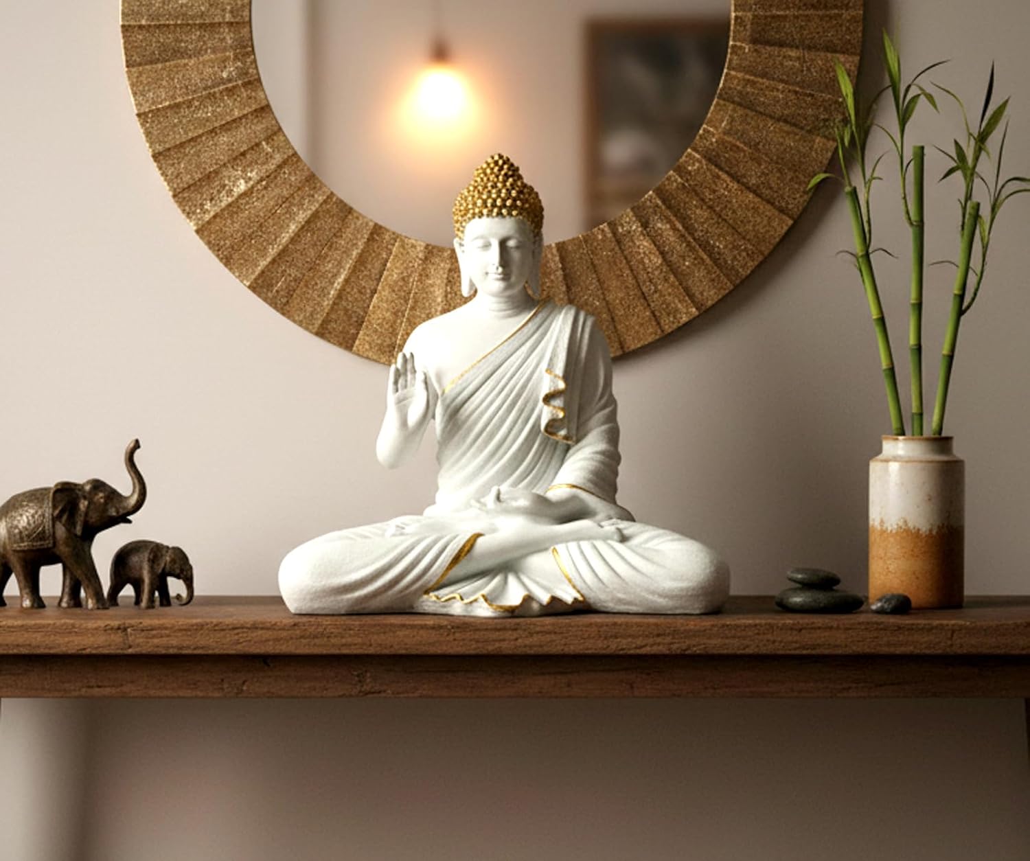 eSplanade Resin Meditating Buddha Showpiece | Home Decor | Idol Statue Figurine Murti | Tibetan Buddhist Statue - 14" Inches Height - Big Size