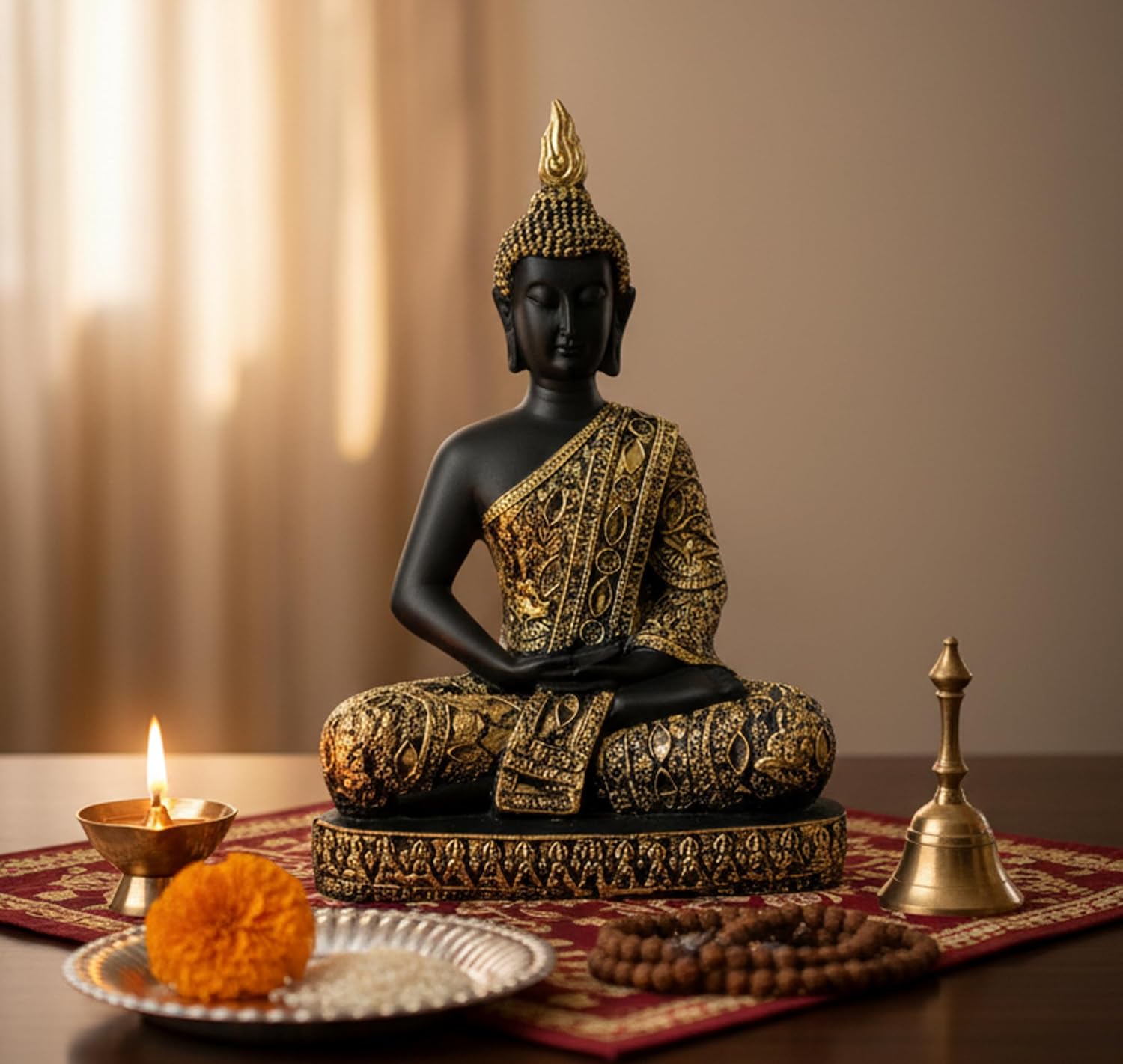 eSplanade Meditating Buddha Statue for Home Decor | Resin Sitting Buddha Showpiece for Living Room, Office Table or Desk, Shelf | Tibetan Buddhist Idol | Zen and Yoga Figurine