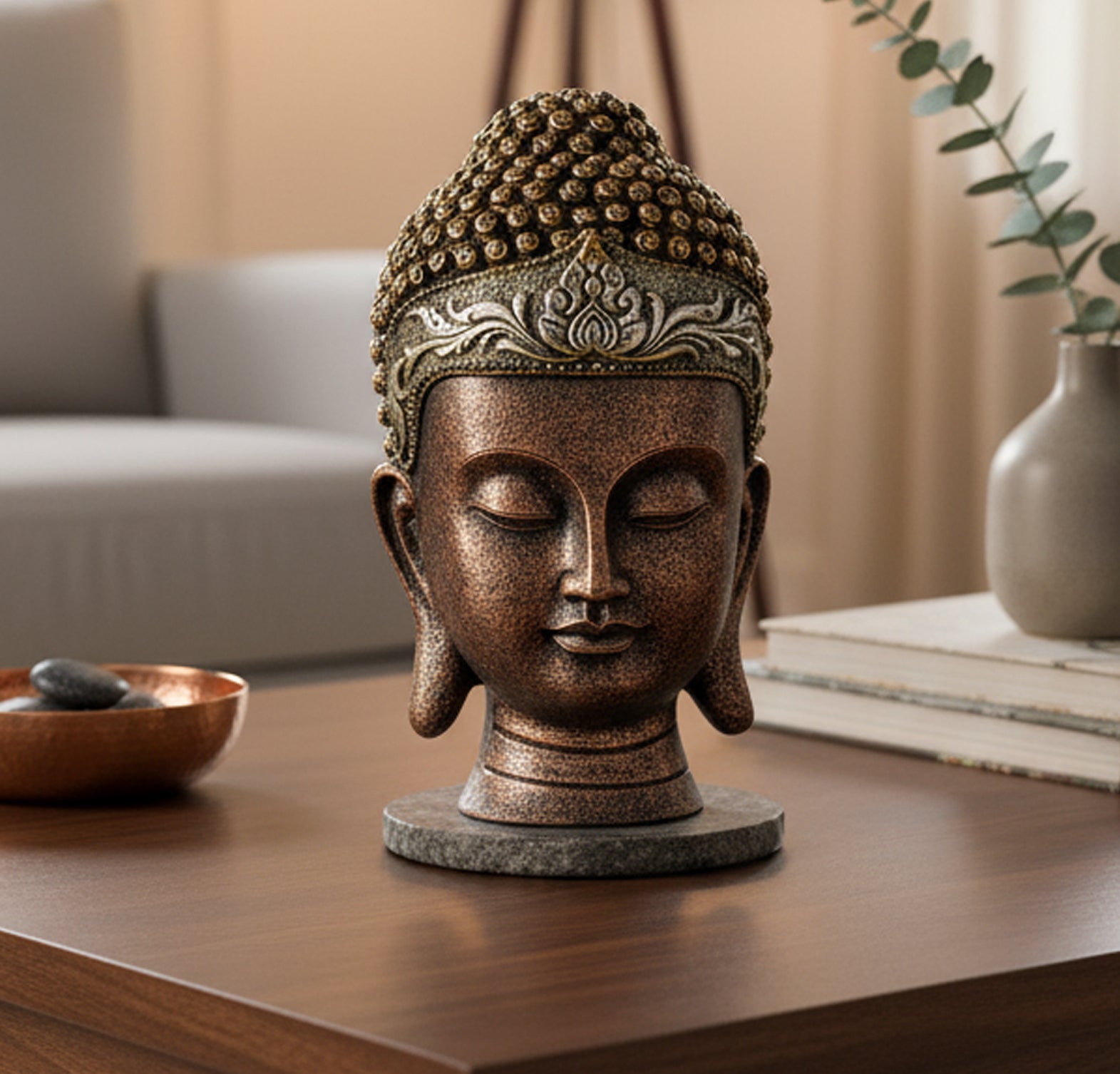 eSplanade Buddha Head Statue for Home Decor | Resin Buddha Face Showpiece for Living Room, Meditation, Office Table Desk, Shelf | Tibetan Buddhist Idol | Zen or Yoga Figurine Gifts | Blue, 12 Inch