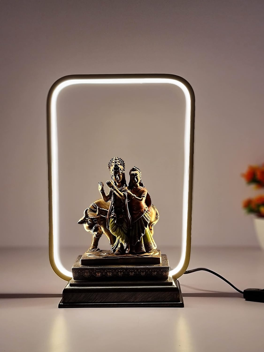 ESPLANADE Resin Radha Krishna with led Frame Murti Idol Statue Sculpture | Pooja Idols | Home Decor - 14.75" Frame Height