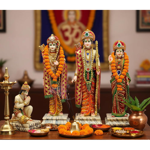 eSplanade Ram Darbar with Ram, Laxman, Sita and Hanuman Murti Idol Statue Sculpture | Decorative Idols - Home Decor | Resin - Multicolour - 18