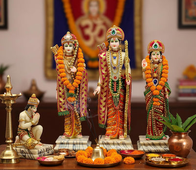 Ram Darbar Idol 18" – Ram, Sita, Lakshman & Hanuman | Resin Decorative Murti