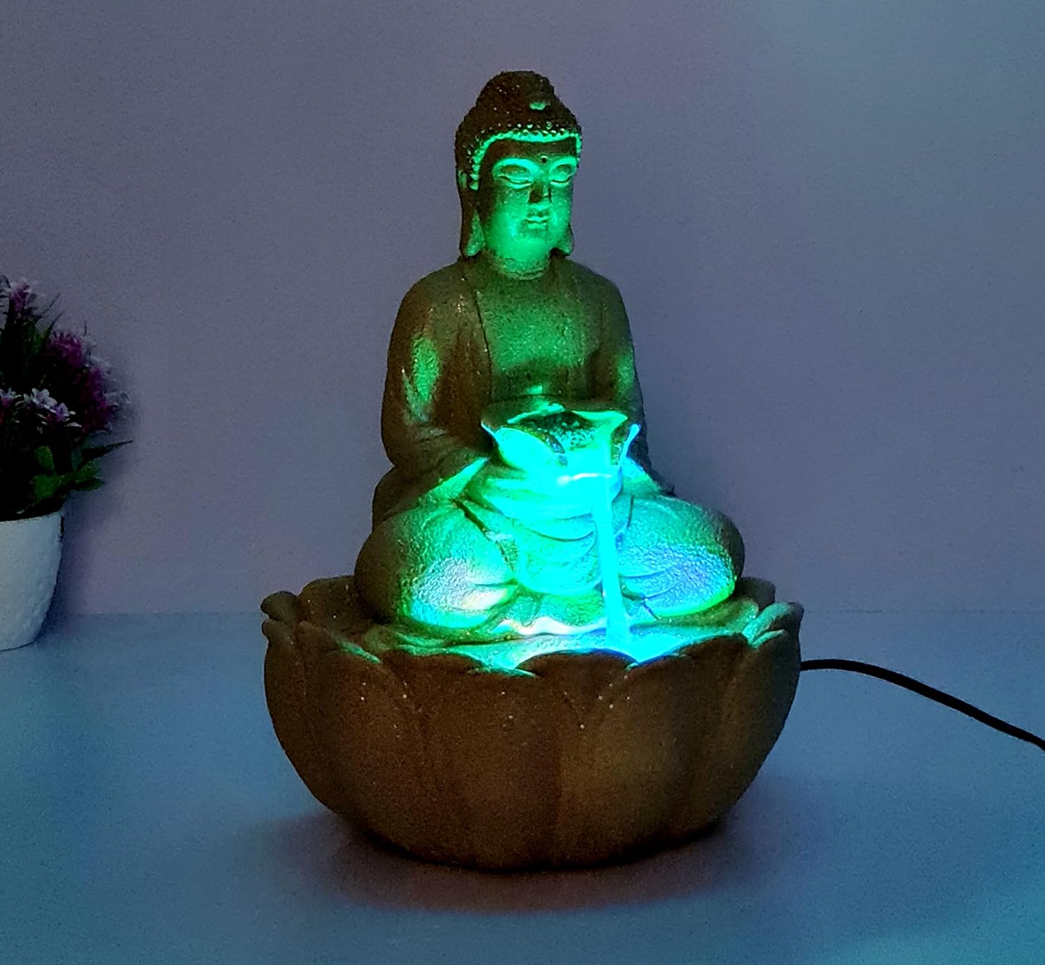 eSplanade Buddha Table Top Indoor Outdoor Water Fall Fountain | Home Decor - Polystone - 12" Inches - Beige