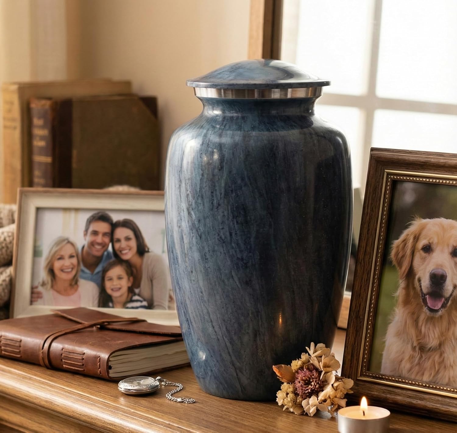 eSplanade Metal Cremation Urn Memorial Jar Pot Container | Full Size Printed Urn for Funeral Ashes Burial | Metal Urns | (Multicolor) - 10" Inches