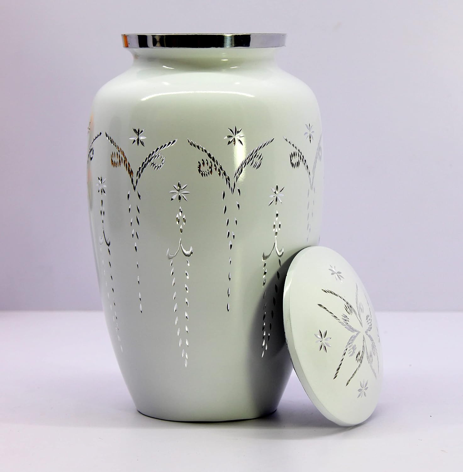 ESPLANADE Cremation Urn Memorial Human Ashes Container Jar Pot | Burial Funeral Urns | White Engraved-10 Inches