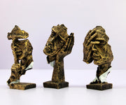 ESPLANADE Human Faces - Zen Sculpture Showpiece - Set of 3 | See No Evil, Hear No Evil, Speak No Evil | Face Expressions Statement Pieces | Home Decor | Resin - Brown - 6.5" Inches