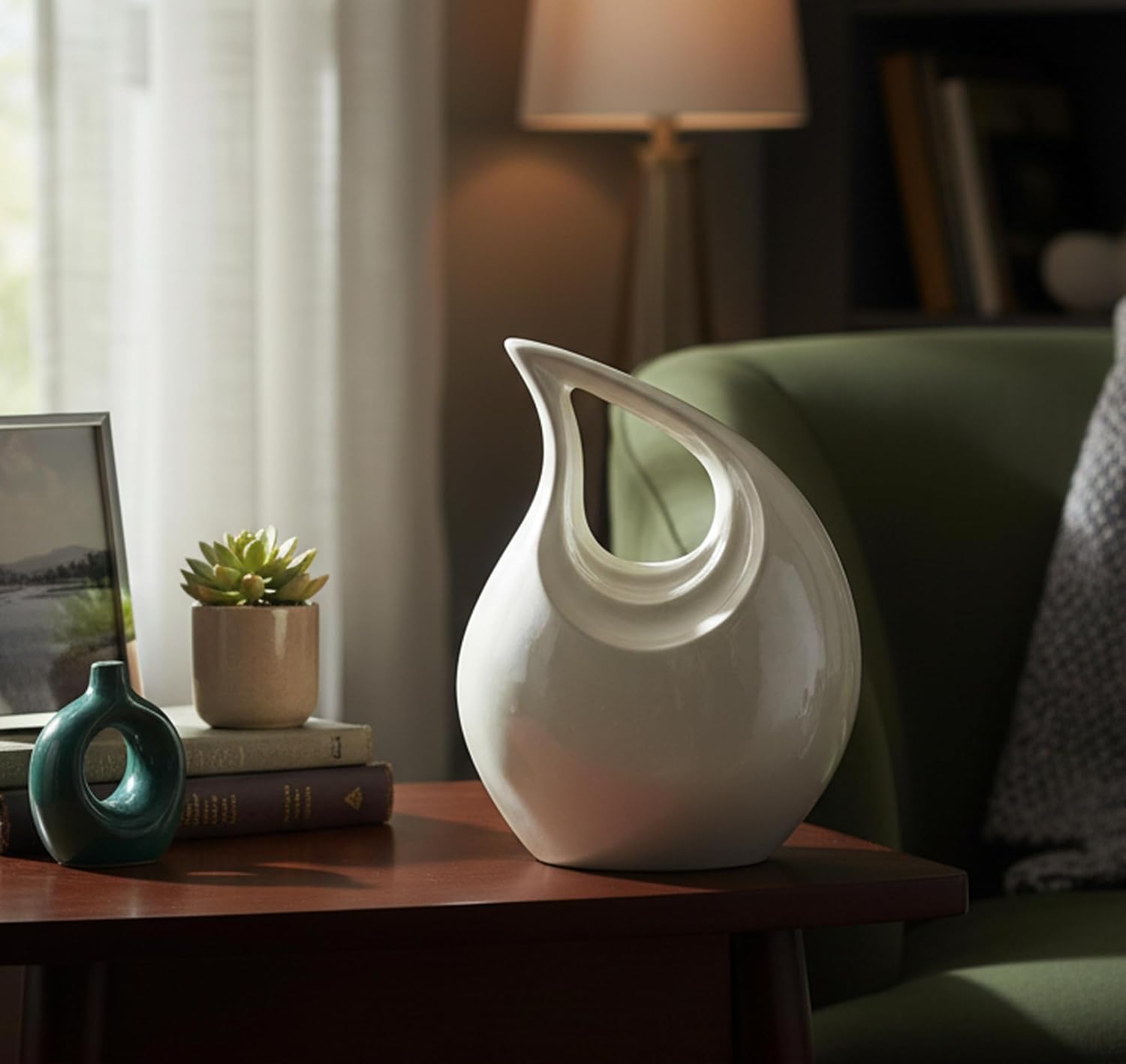 eSplanade Metal Cremation Urn Memorial Jar Pot Container | Full Size Urn for Ashes Funeral Burial | Teardrop Urns | Grey & white- 10" Inches