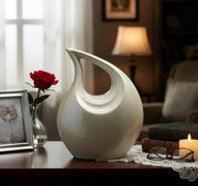 eSplanade Metal Cremation Urn Memorial Jar Pot Container | Full Size Urn for Ashes Funeral Burial | Teardrop Urns | Grey & white- 10" Inches