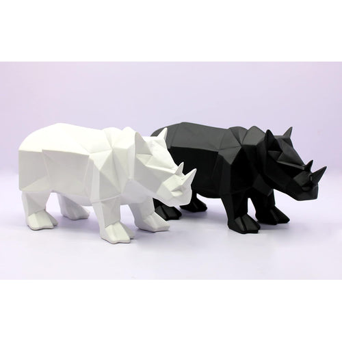 ESPLANADE Resin Rhino Rhinoceros Pair Sculpture Figurine Showpiece | Decorative Items - Home Decor | Black & White - 10