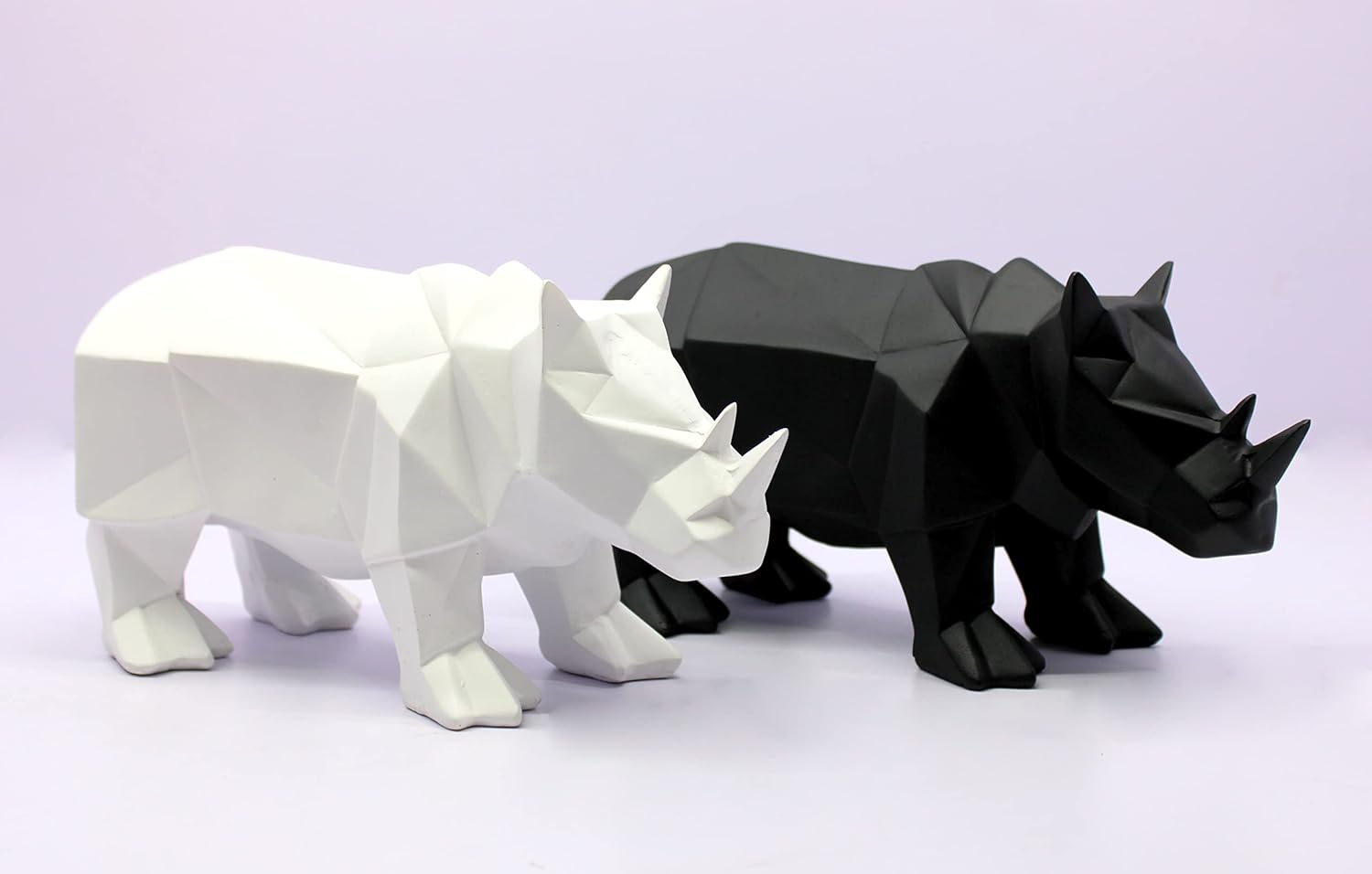 ESPLANADE Resin Rhino Rhinoceros Pair Sculpture Figurine Showpiece | Decorative Items - Home Decor | Black & White - 10" Inches Length