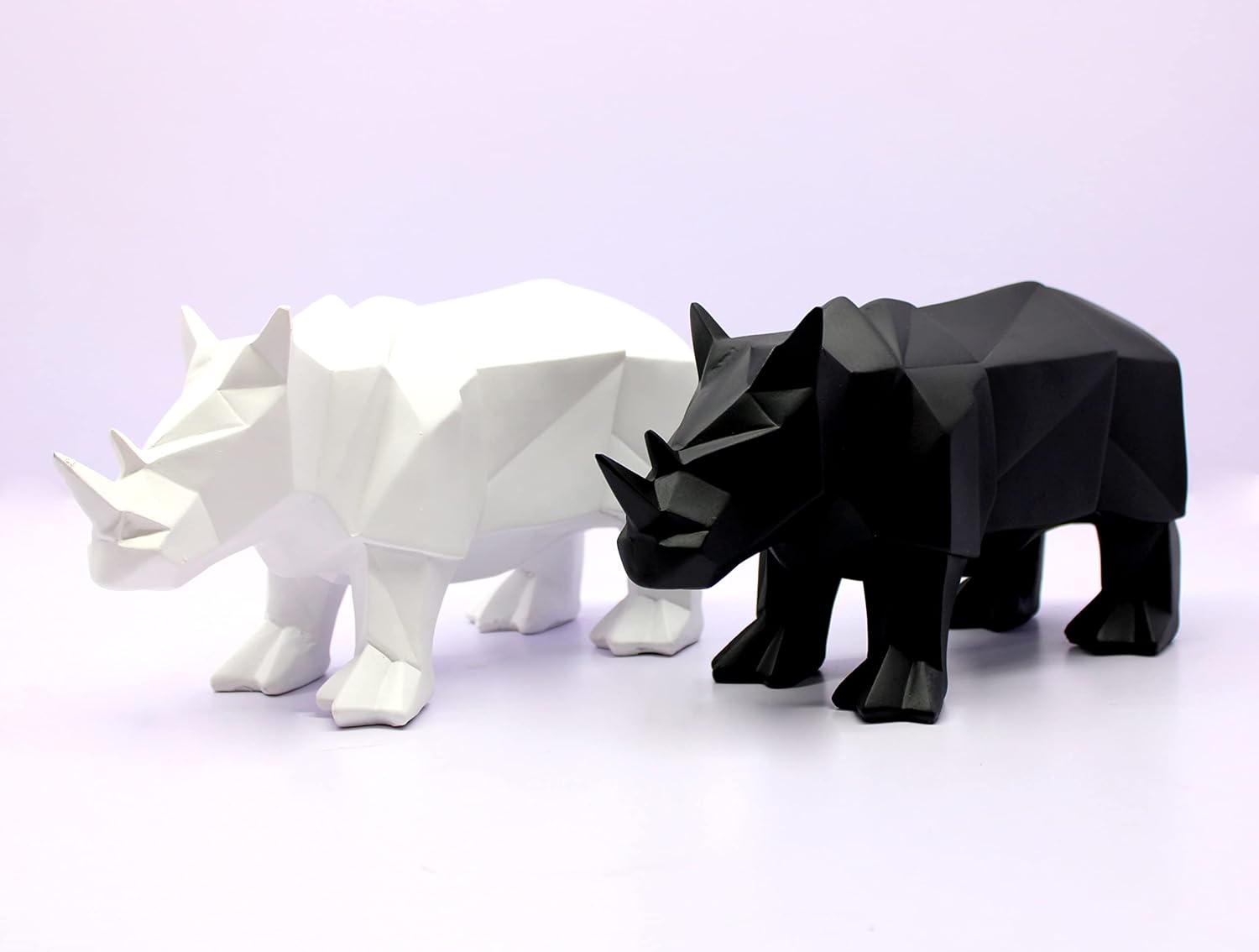 ESPLANADE Resin Rhino Rhinoceros Pair Sculpture Figurine Showpiece | Decorative Items - Home Decor | Black & White - 10" Inches Length
