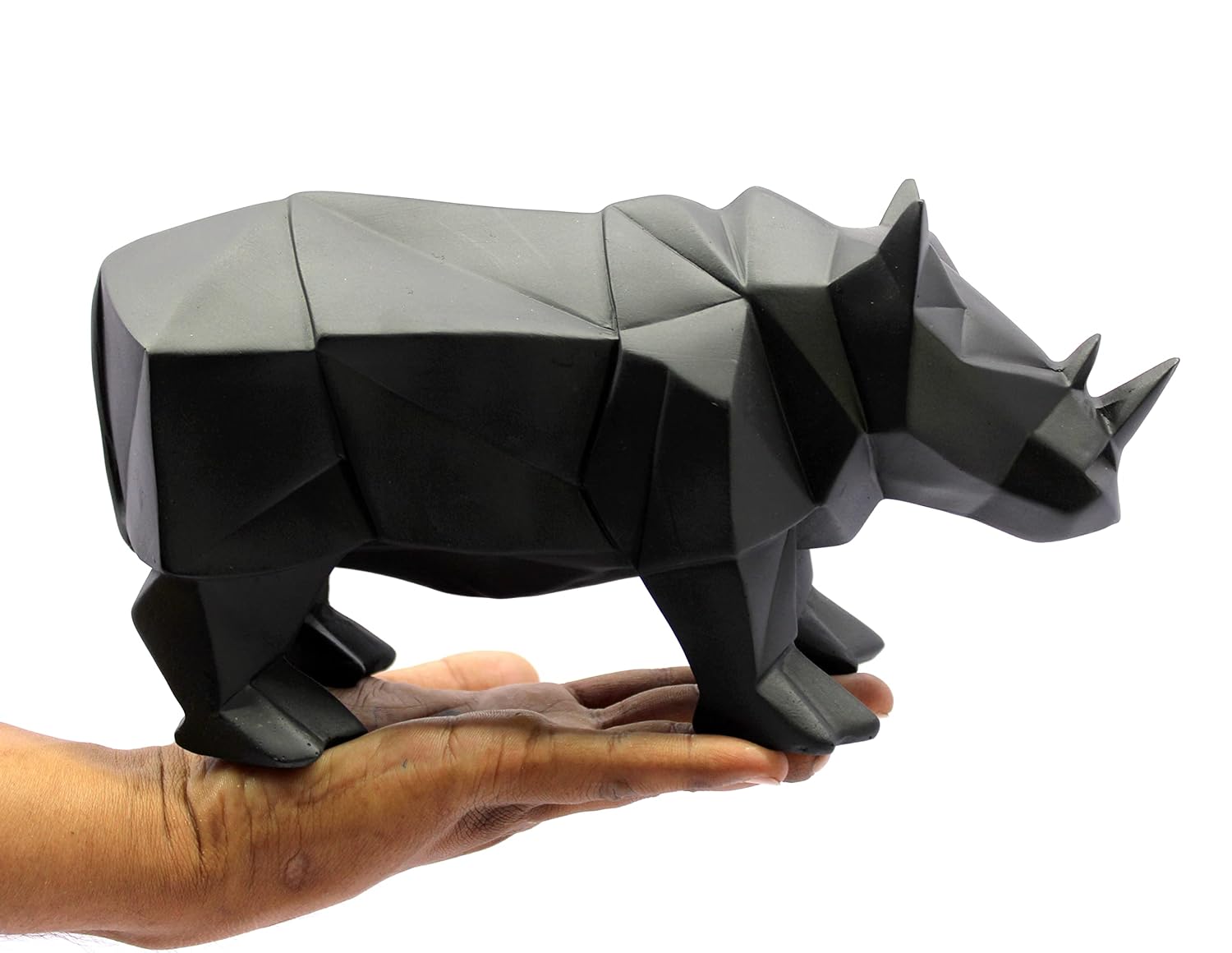 ESPLANADE Resin Rhino Rhinoceros Pair Sculpture Figurine Showpiece | Decorative Items - Home Decor | Black & White - 10" Inches Length