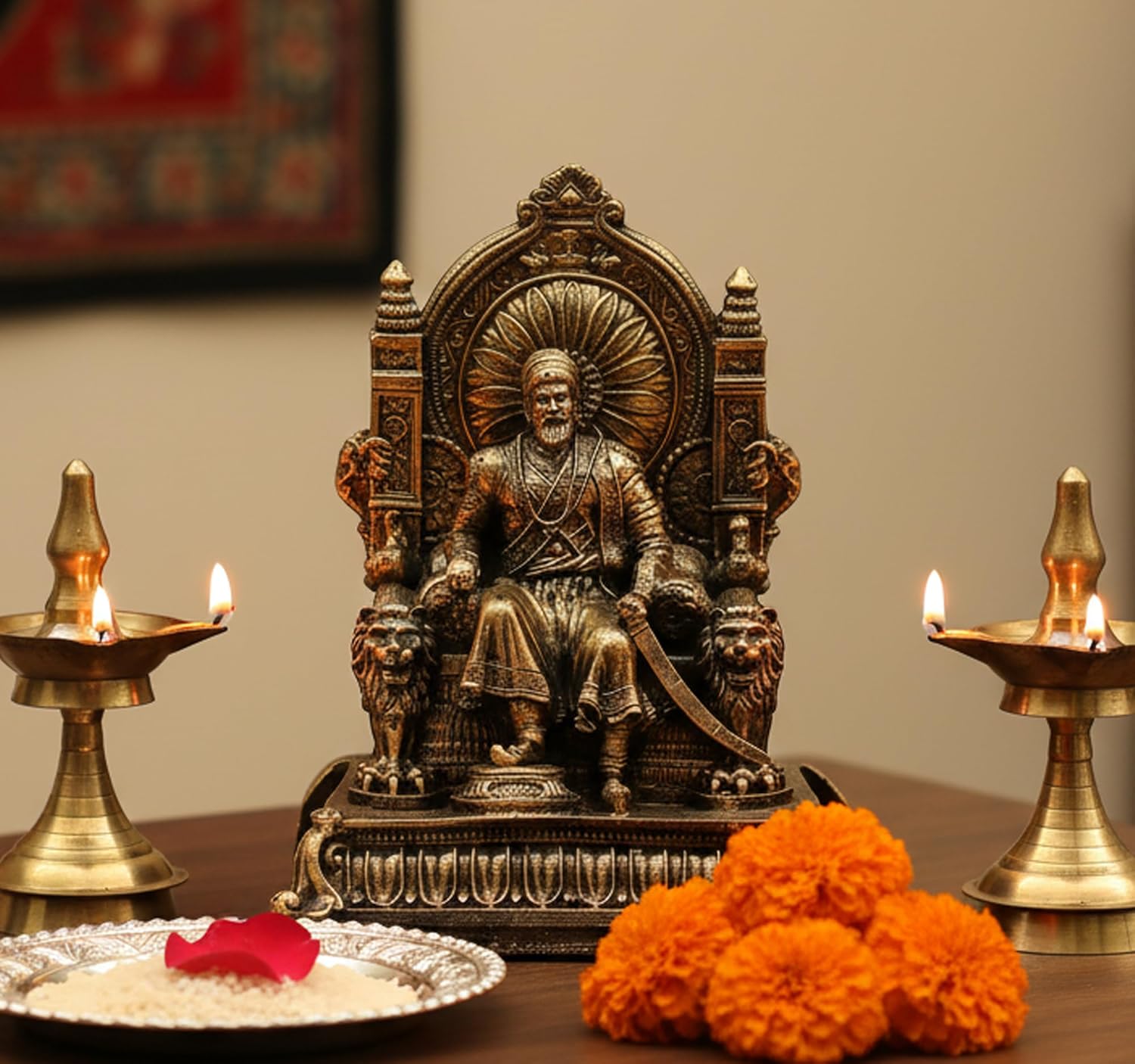 eSplanade Resin Chhatrapati Shivaji Maharaj Statue Idol Sculpture Showpiece Figurine Murti - Golden - 5" Inches