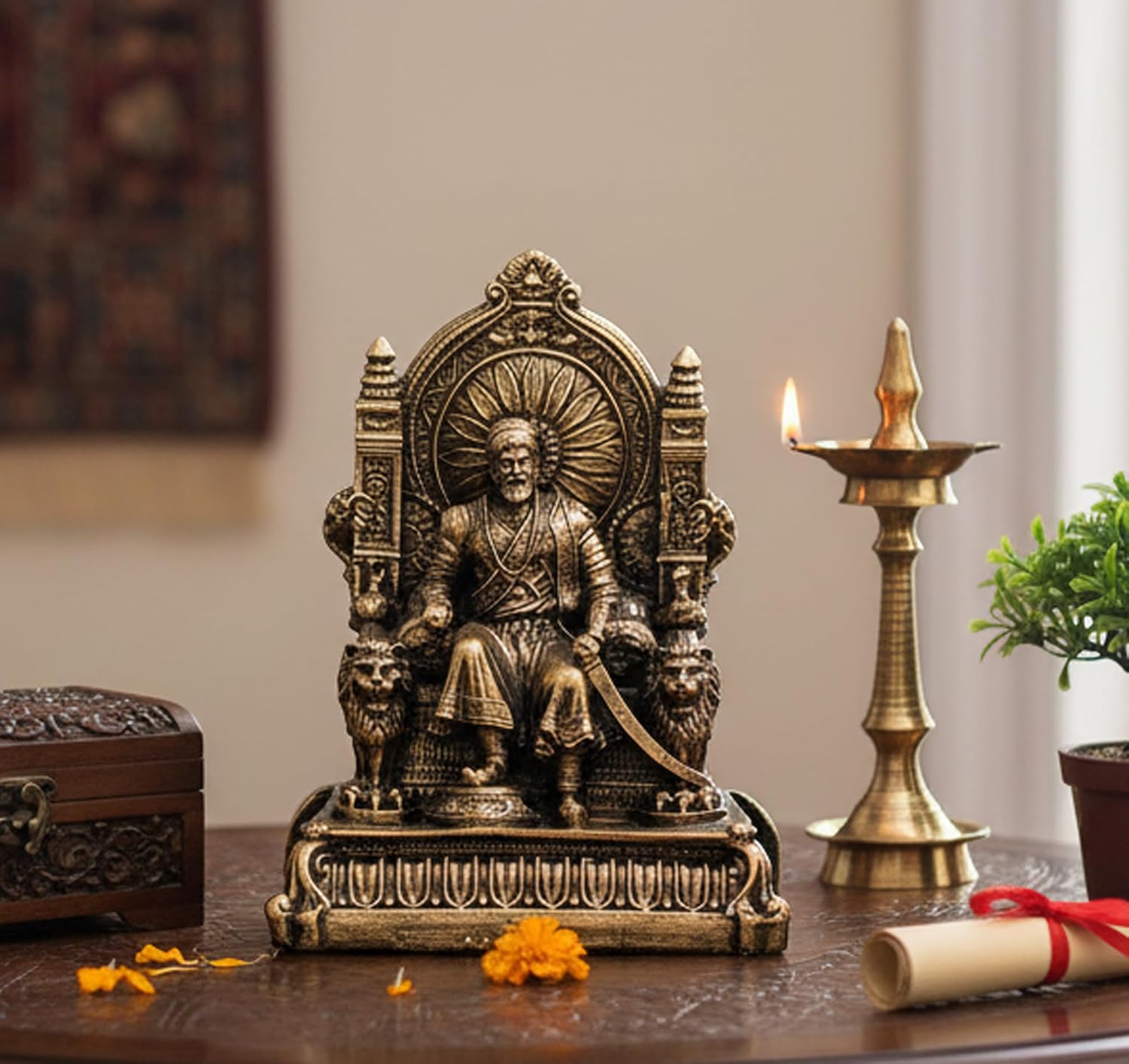 eSplanade Resin Chhatrapati Shivaji Maharaj Statue Idol Sculpture Showpiece Figurine Murti - Golden - 5" Inches