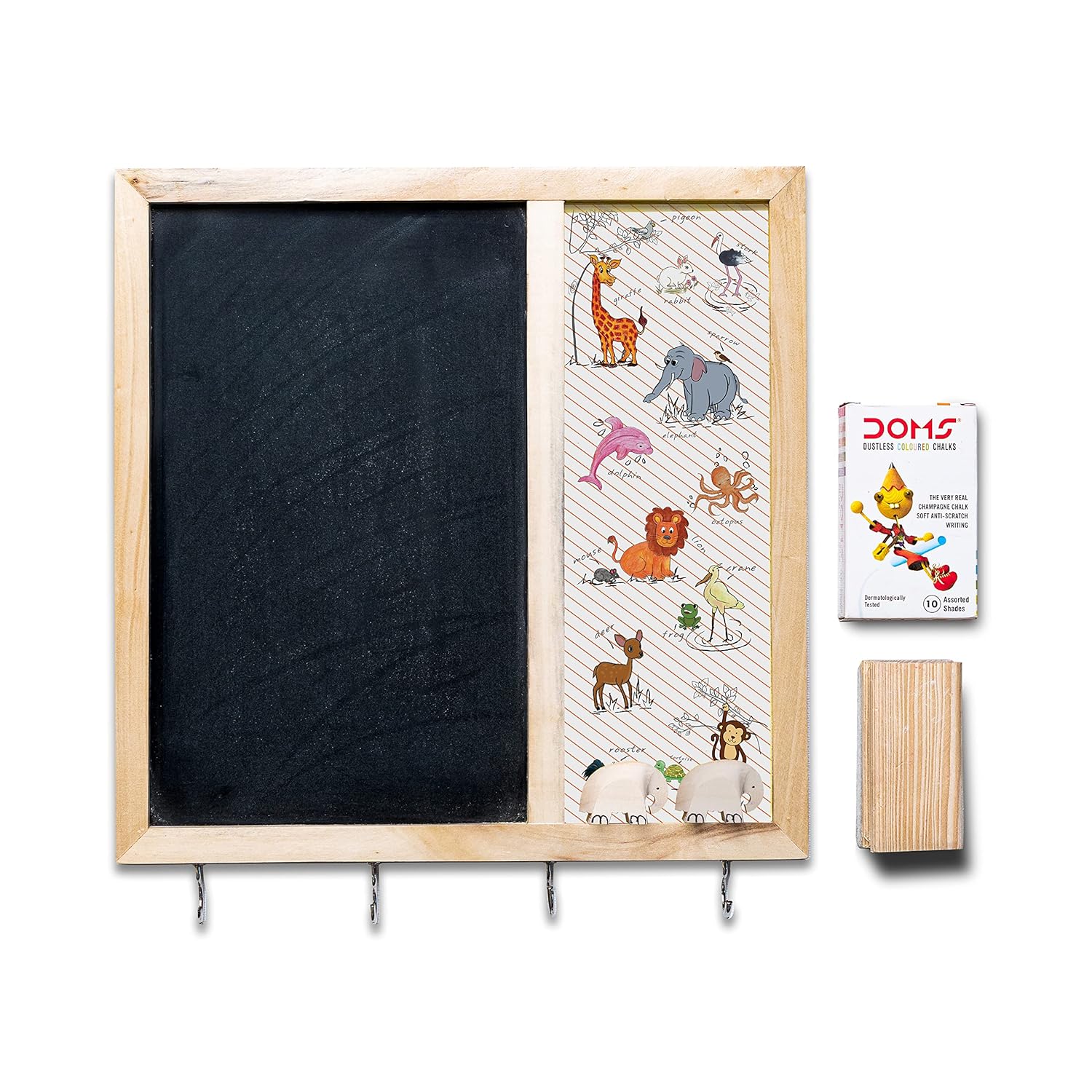 IVEI Metal Panel Black Board & Bulletin Board with Hooks for Fun Learning Kids Activity & Room Decor Notice Board, 11.5x10.5X.75 in - Wooden