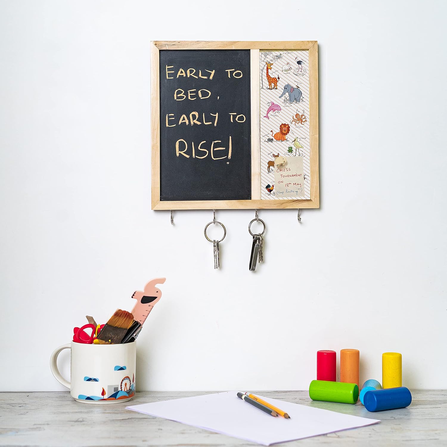 IVEI Metal Panel Black Board & Bulletin Board with Hooks for Fun Learning Kids Activity & Room Decor Notice Board, 11.5x10.5X.75 in - Wooden