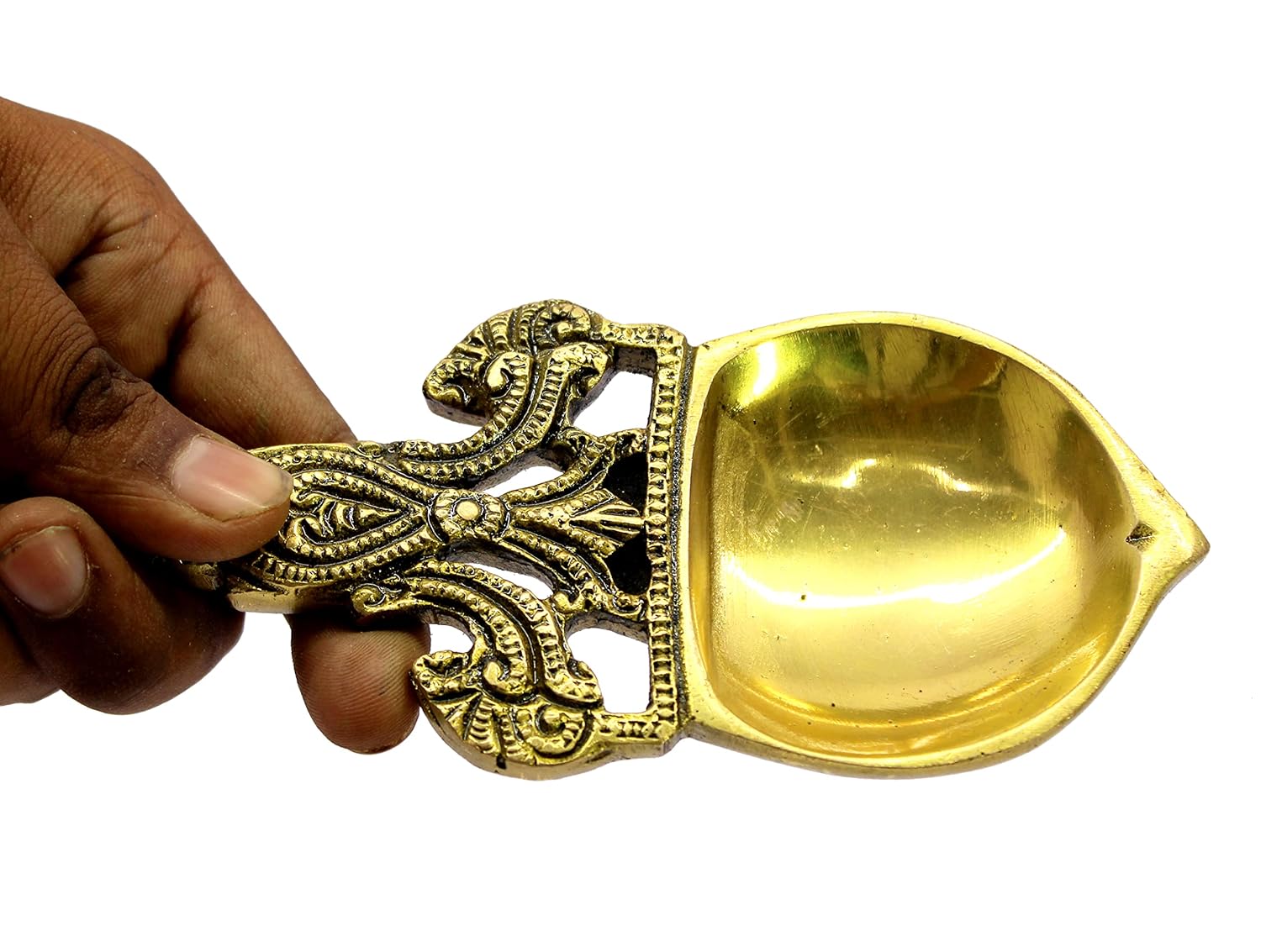 eSplanade - Brass Diya to burn Dhoop Kapoor | Oil Lamp | Deepam | Deepak | Kuthu Vilakku | Pooja Articles | 5.75" Inches Length