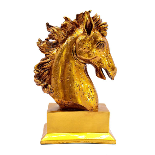 ESPLANADE Resin Horse Head Showpiece Figurine Sculpture | Decorative Items - Home Decor | Golden - 9.75