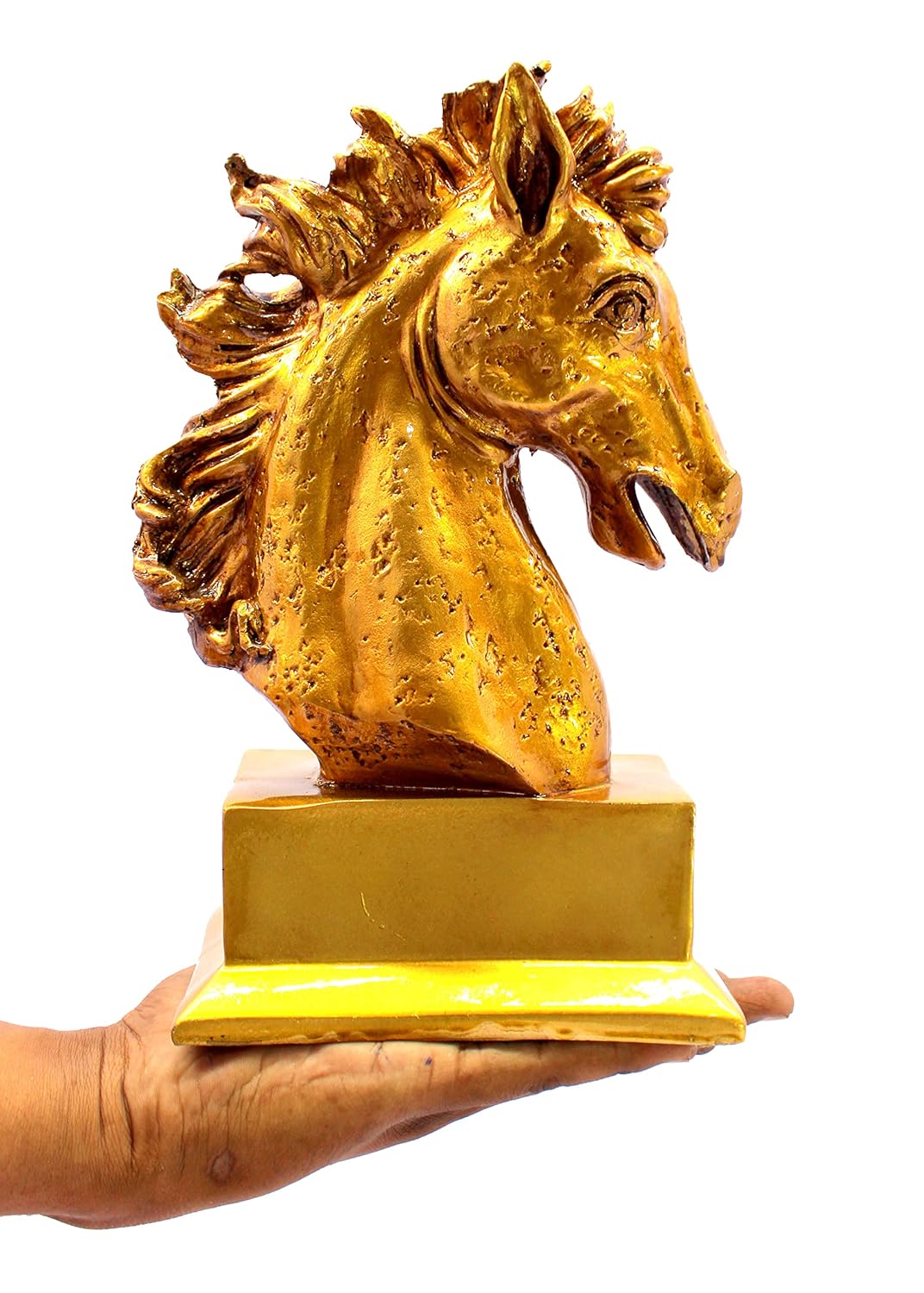 ESPLANADE Resin Horse Head Showpiece Figurine Sculpture | Decorative Items - Home Decor | Golden - 9.75" Inches