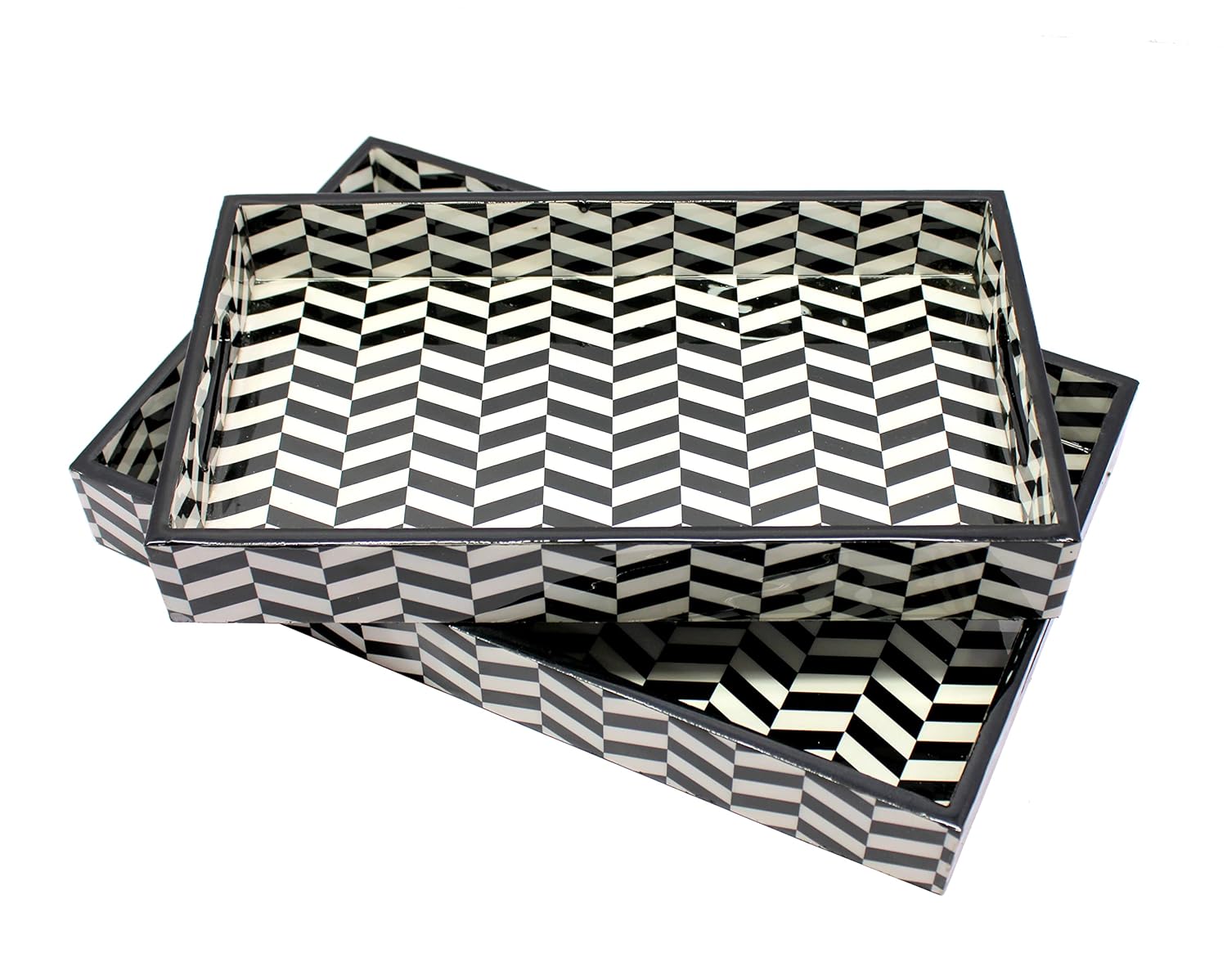 eSplanade Wooden Serving Trays - Set of 2 - Home Office Dining Table Multipurpose Serveware - 16" x 10" Inches - Black-White