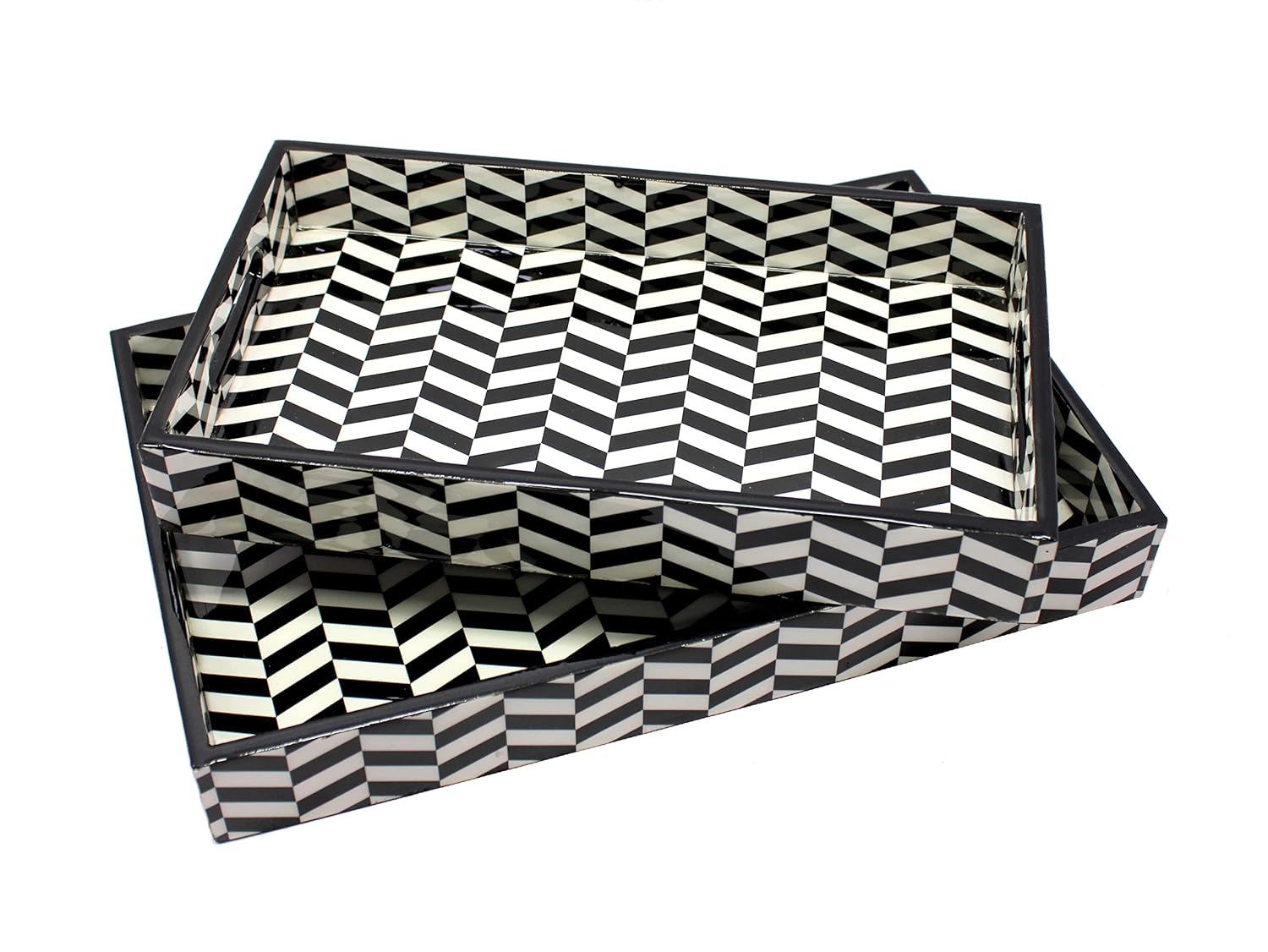 eSplanade Wooden Serving Trays - Set of 2 - Home Office Dining Table Multipurpose Serveware - 16" x 10" Inches - Black-White