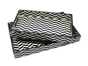 eSplanade Wooden Serving Trays - Set of 2 - Home Office Dining Table Multipurpose Serveware - 16" x 10" Inches - Black-White