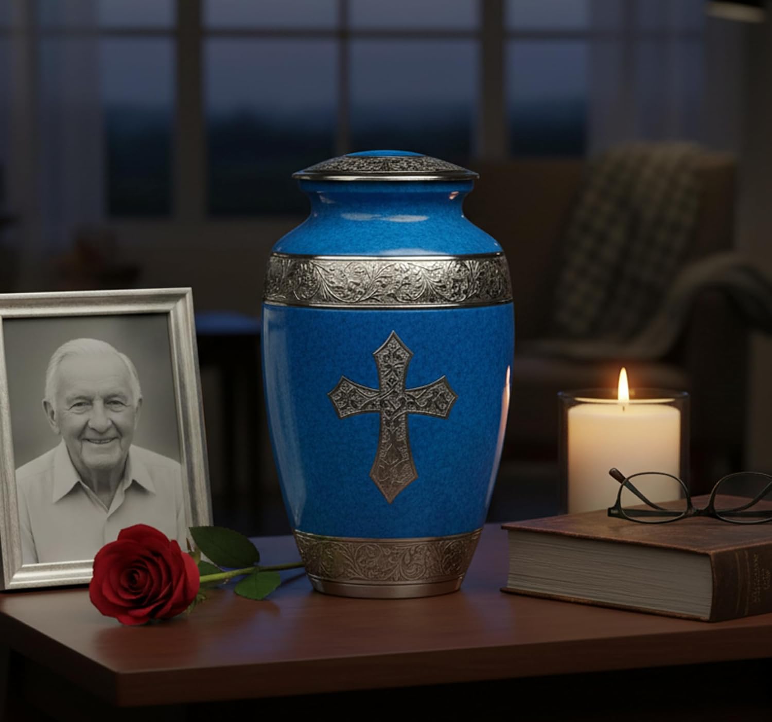 eSplanade Brass Cremation Urn Memorial Jar Pot Container | Full Size Urn for Funeral Ashes Burial | Holy Cross Printed Urn | Black - 10" Inches